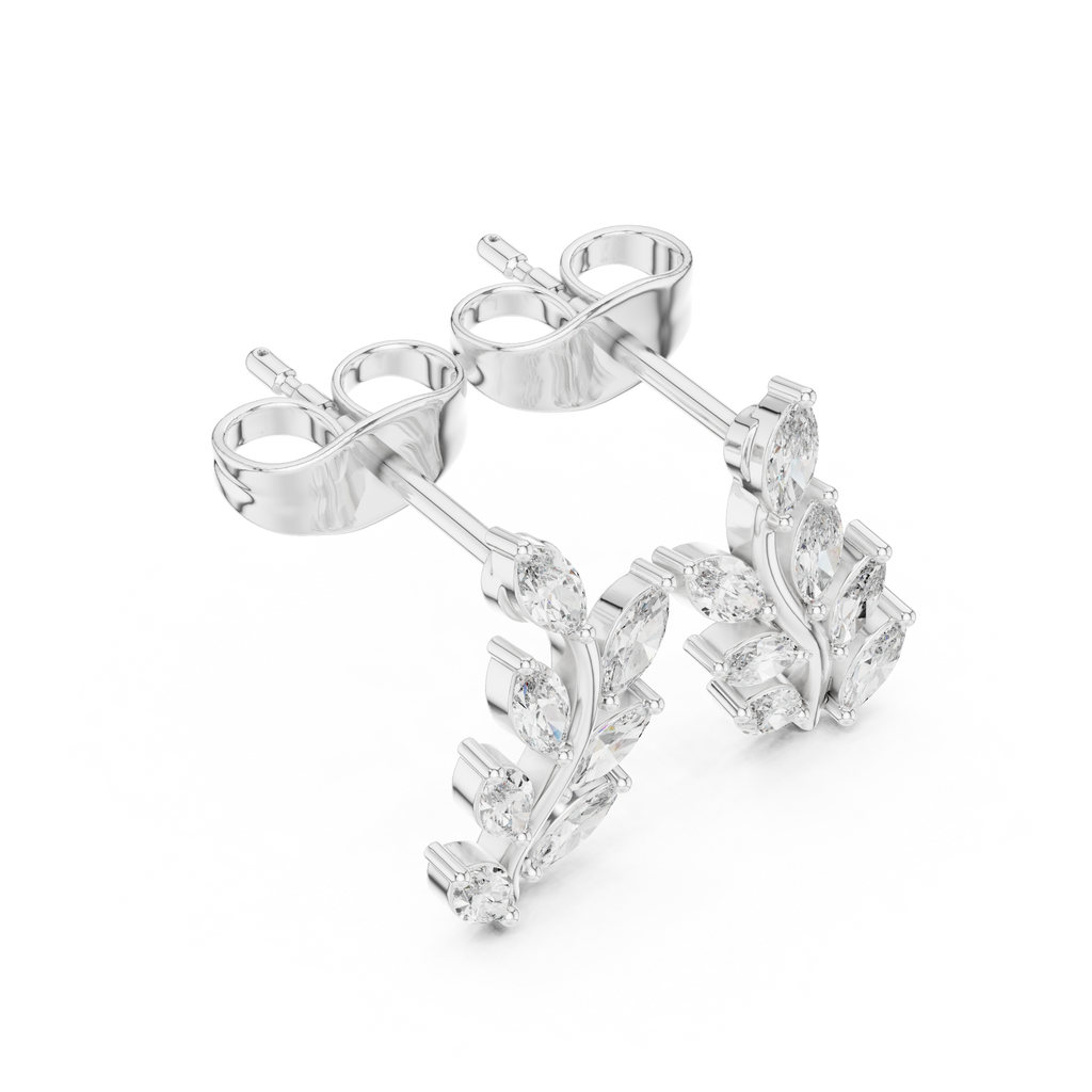 Marquise Diamond Leaf Vine Stud Earrings