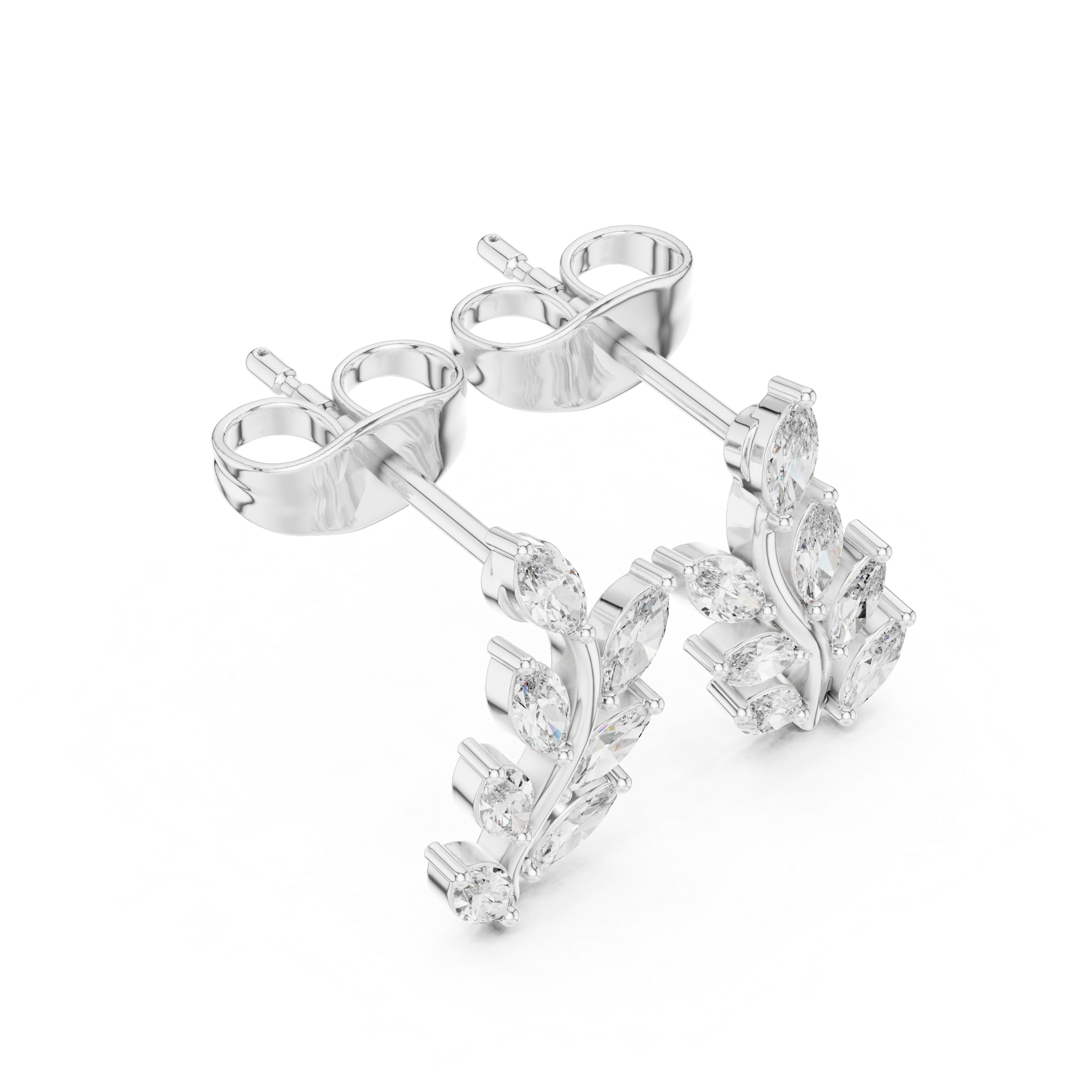 Marquise Diamond Leaf Vine Stud Earrings