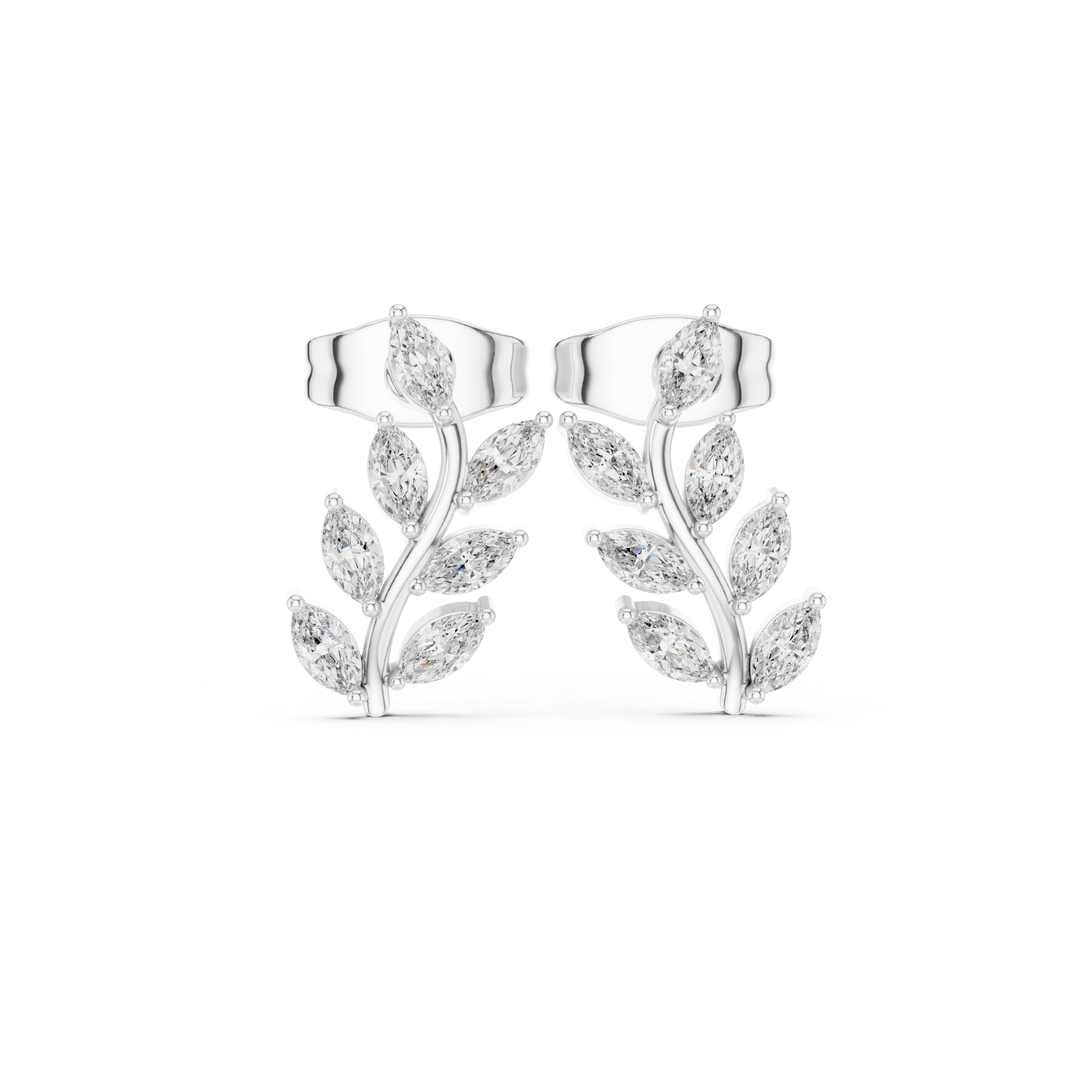 Marquise Diamond Leaf Vine Stud Earrings