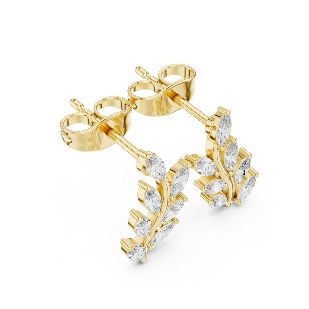 Marquise Diamond Leaf Vine Stud Earrings