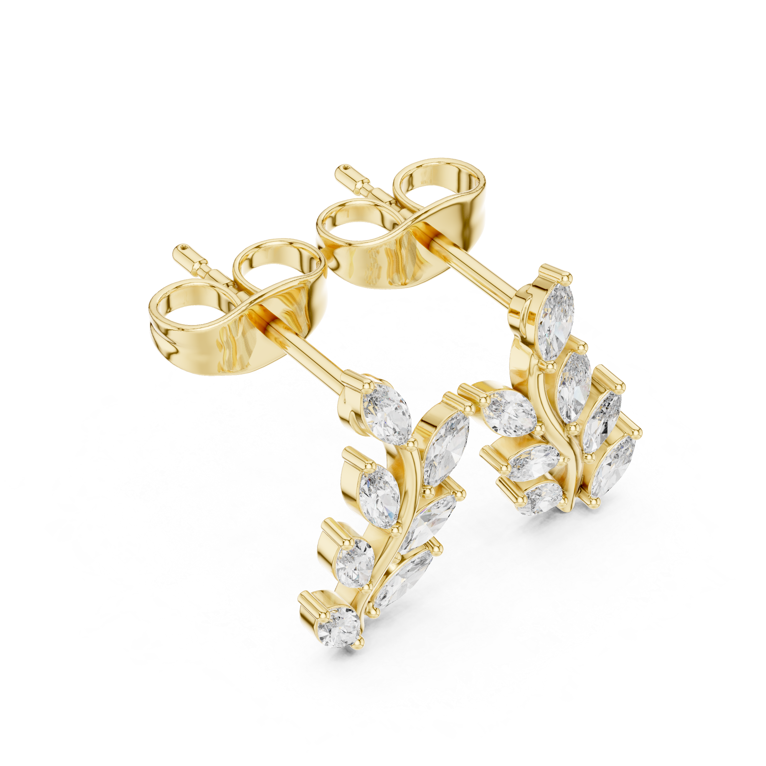 Marquise Diamond Leaf Vine Stud Earrings