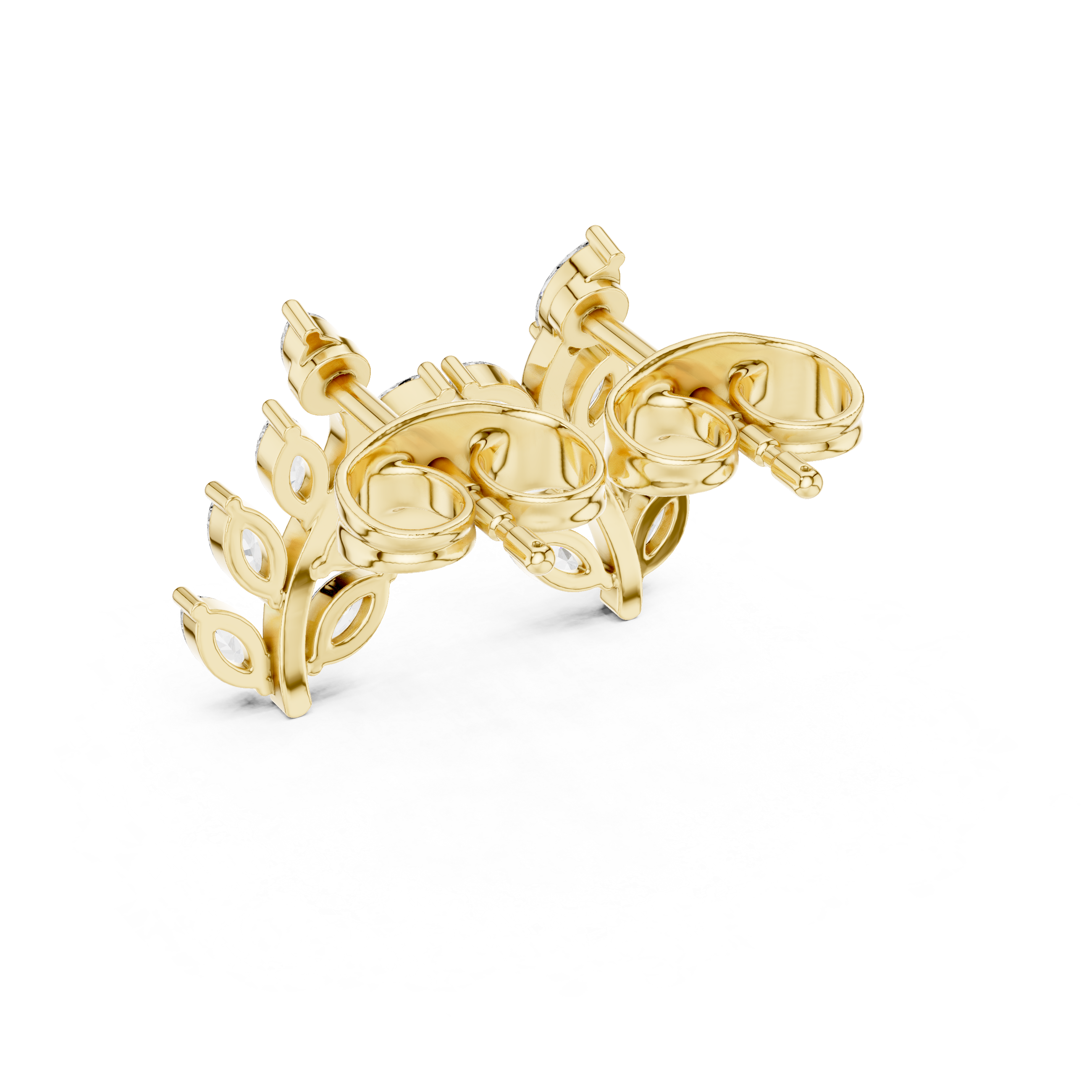 Marquise Diamond Leaf Vine Stud Earrings