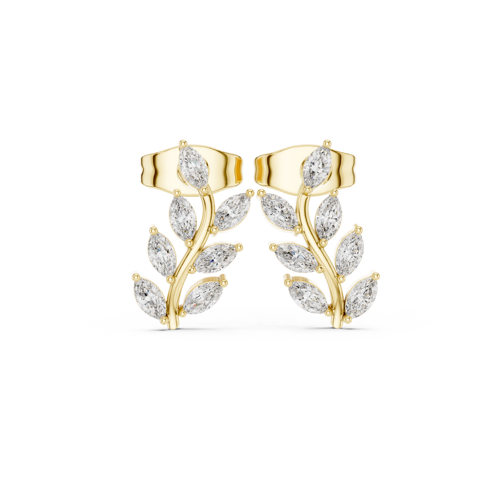 Marquise Diamond Leaf Vine Stud Earrings