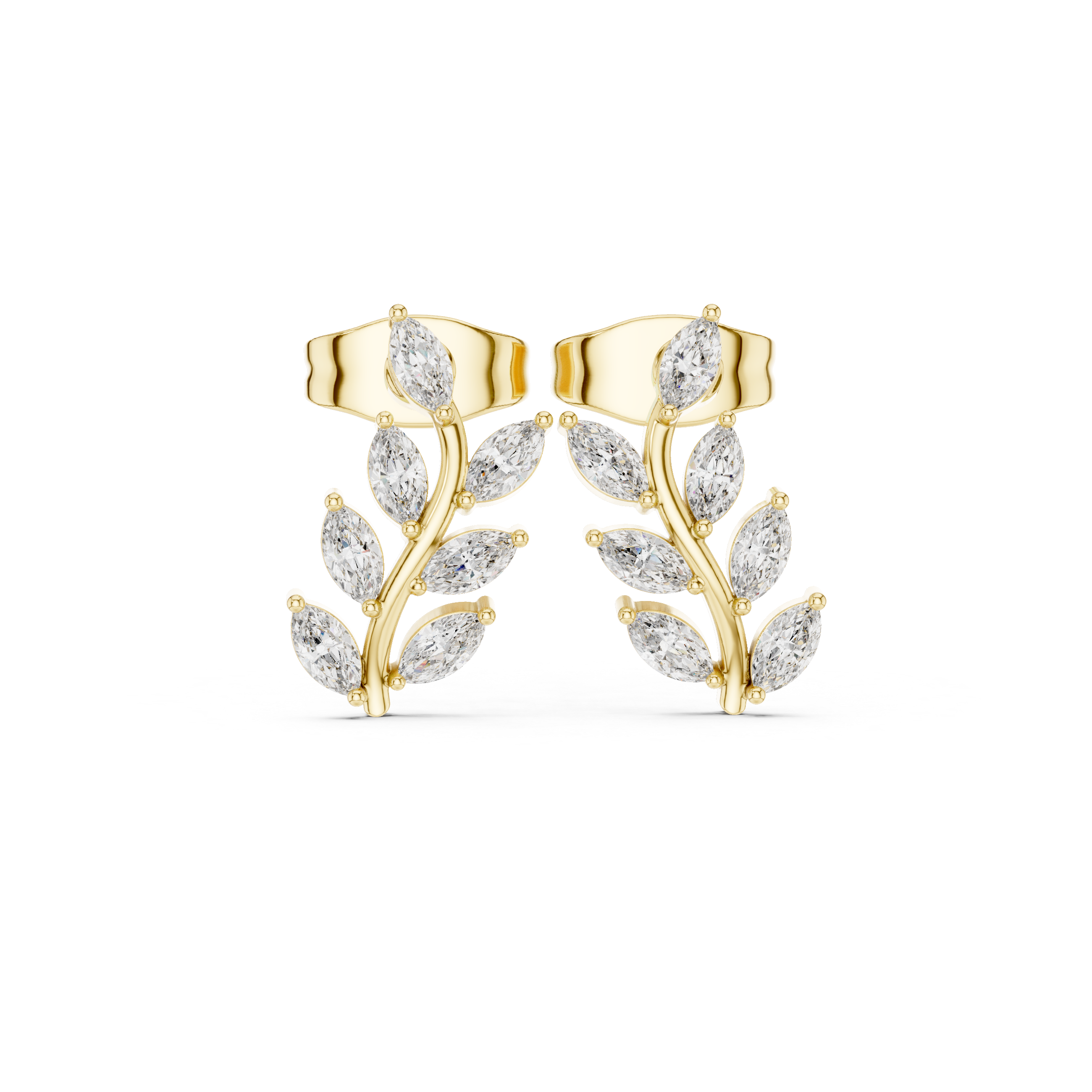 Marquise Diamond Leaf Vine Stud Earrings