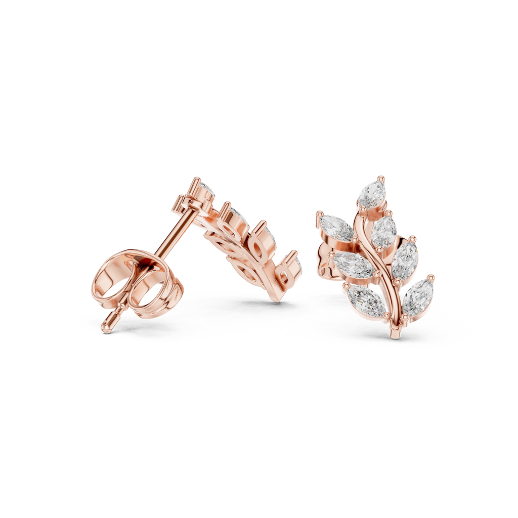Marquise Diamond Leaf Vine Stud Earrings