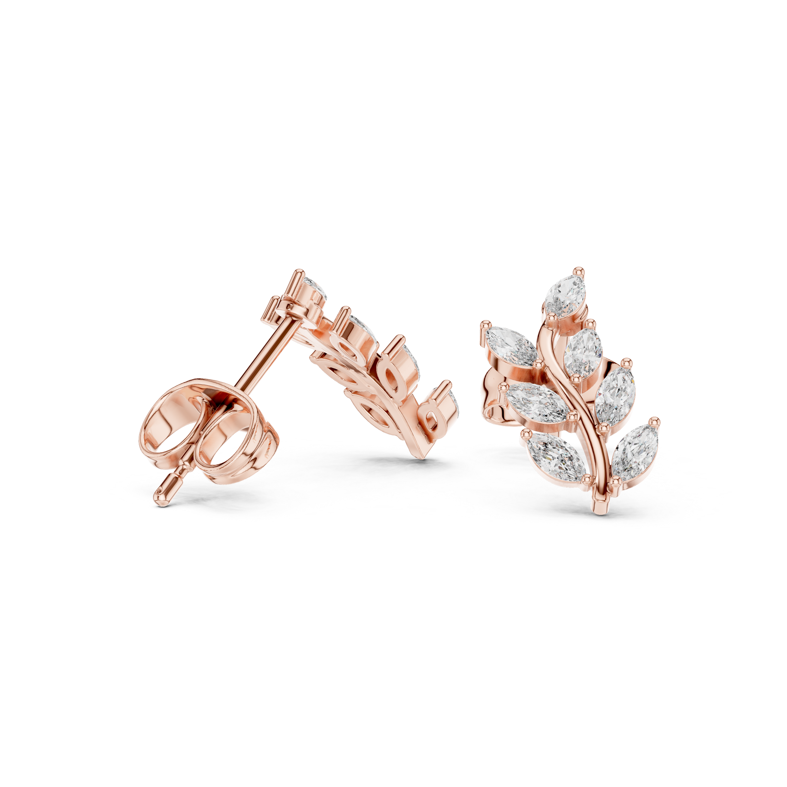 Marquise Diamond Leaf Vine Stud Earrings