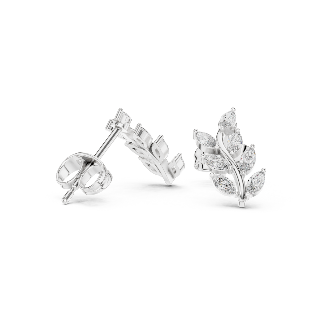 Marquise Diamond Leaf Vine Stud Earrings