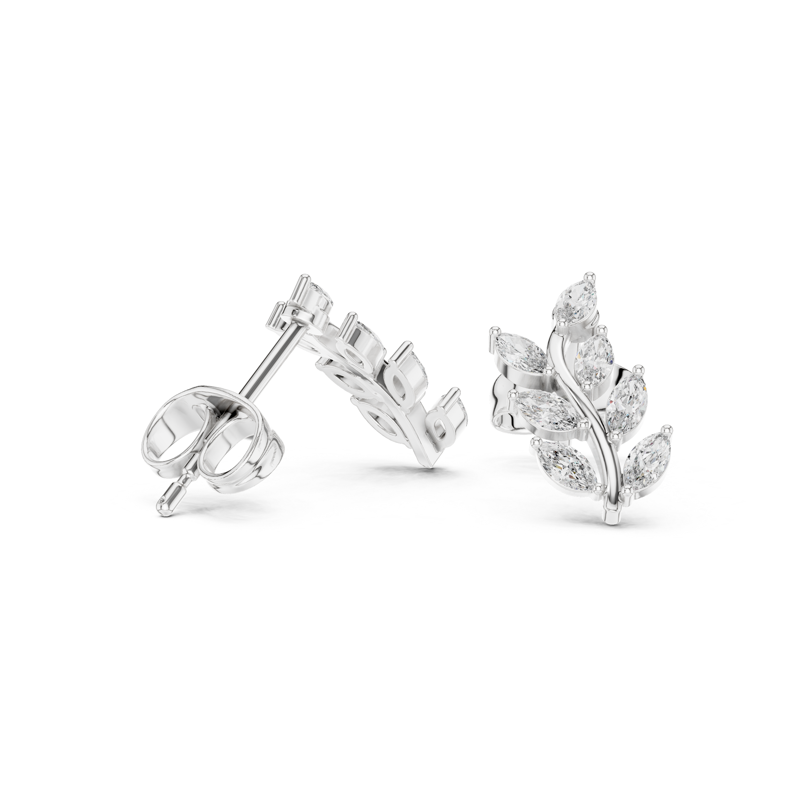 Marquise Diamond Leaf Vine Stud Earrings