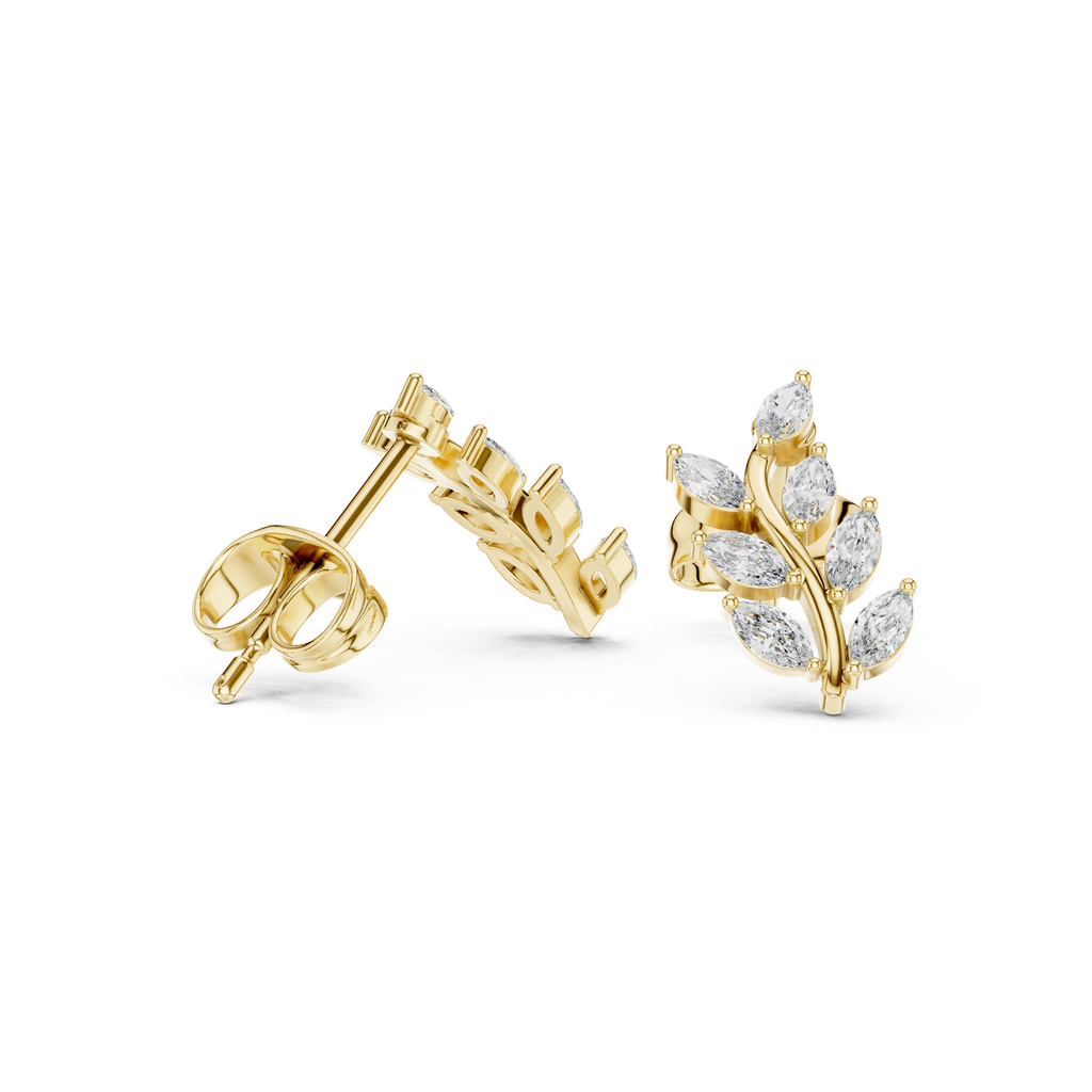 Marquise Diamond Leaf Vine Stud Earrings