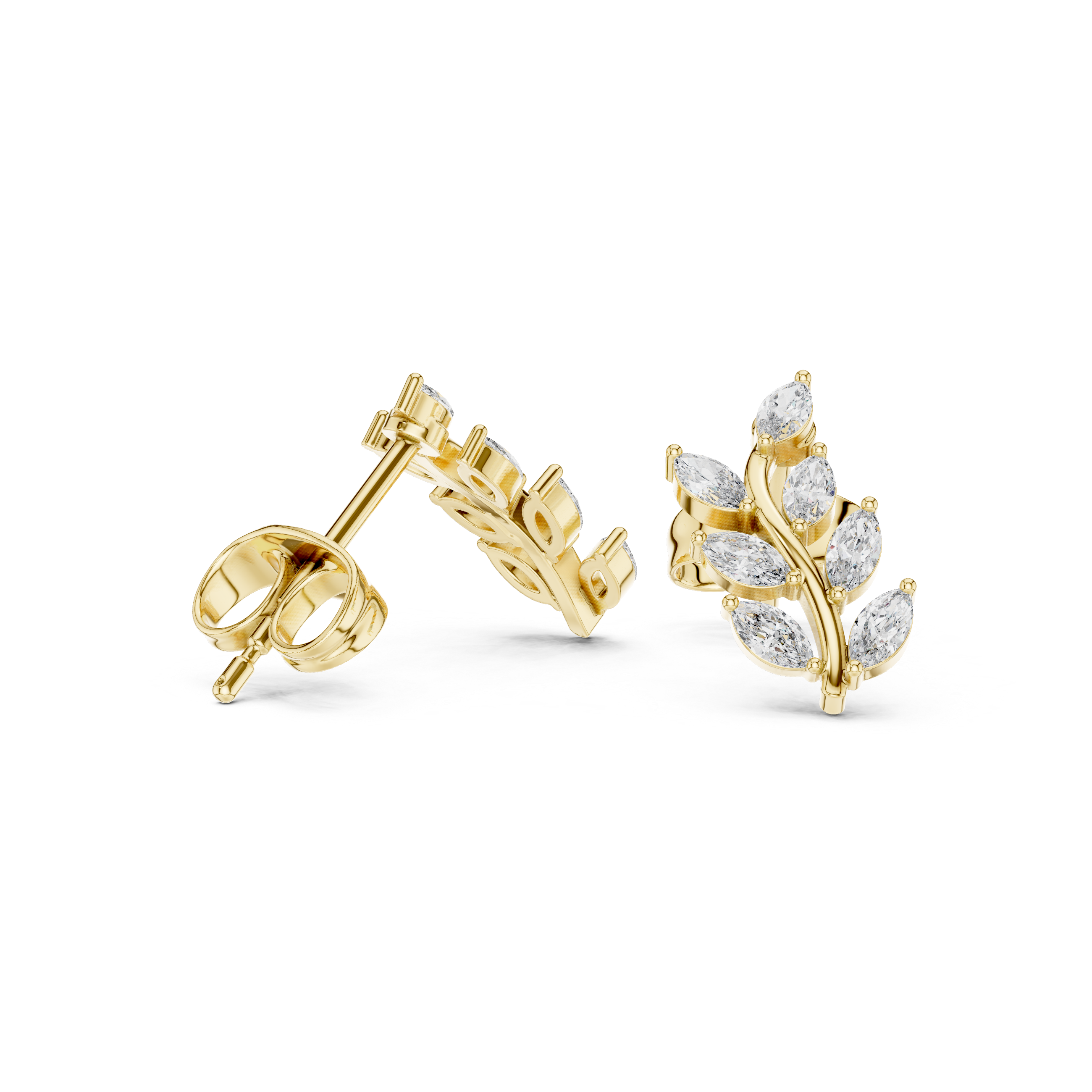 Marquise Diamond Leaf Vine Stud Earrings