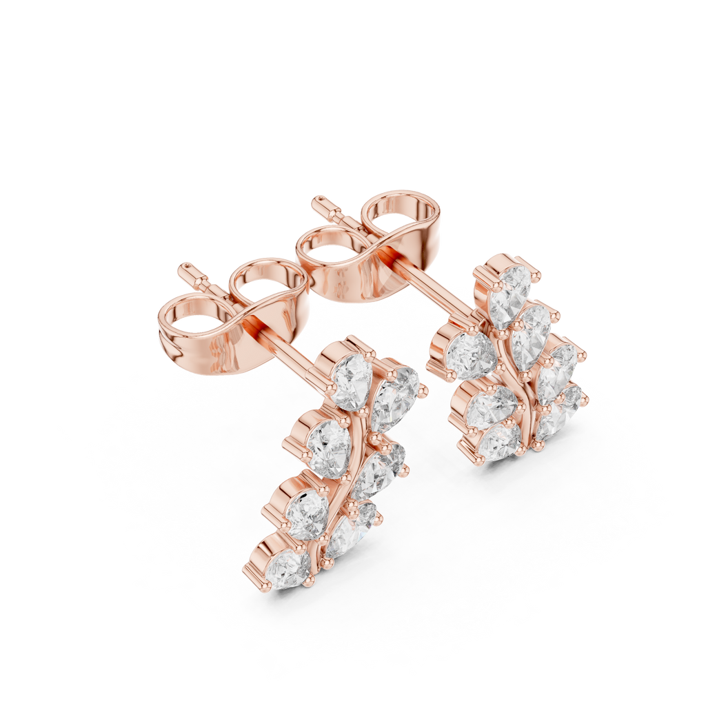 Pear Diamond Leaf Vine Stud Earrings