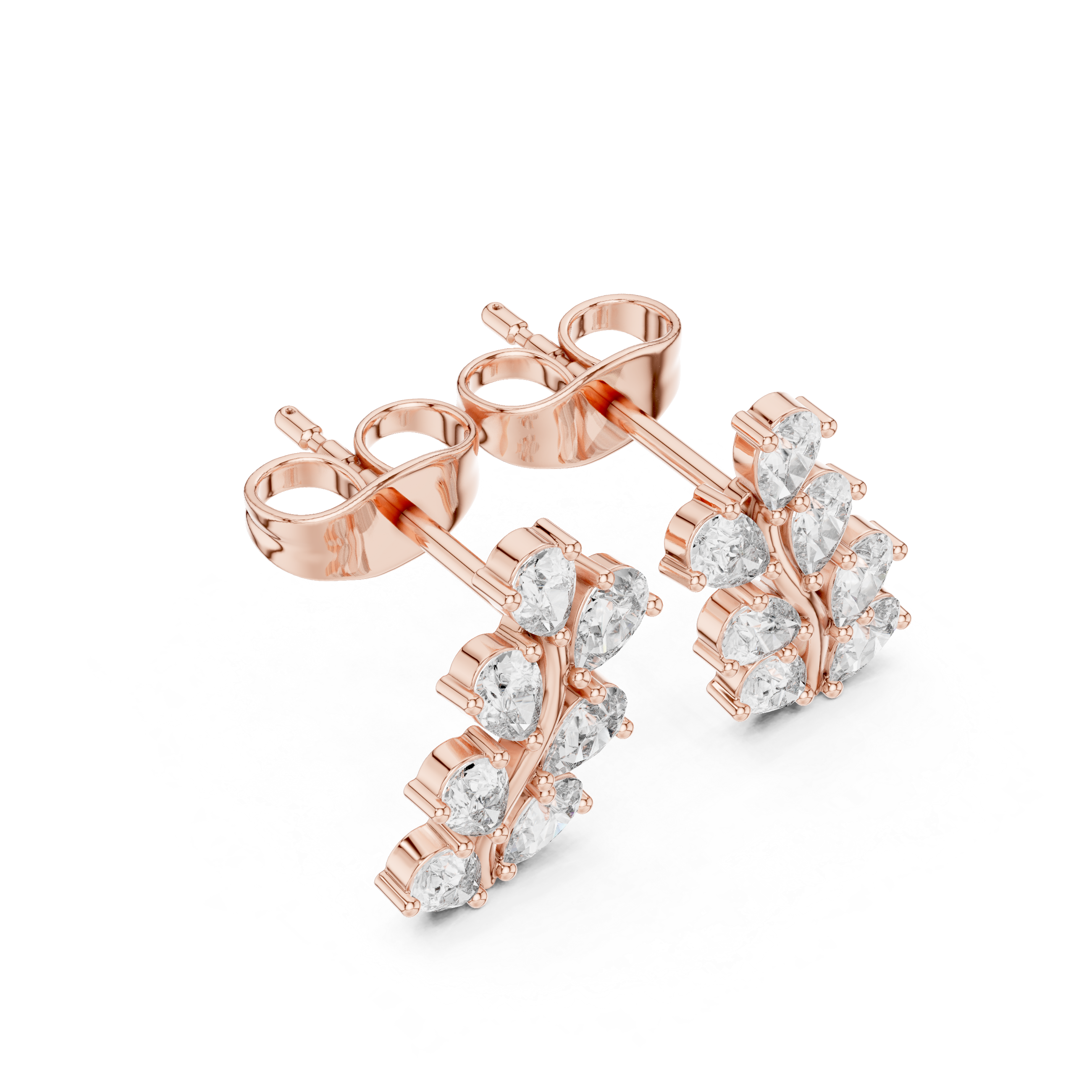 Pear Diamond Leaf Vine Stud Earrings