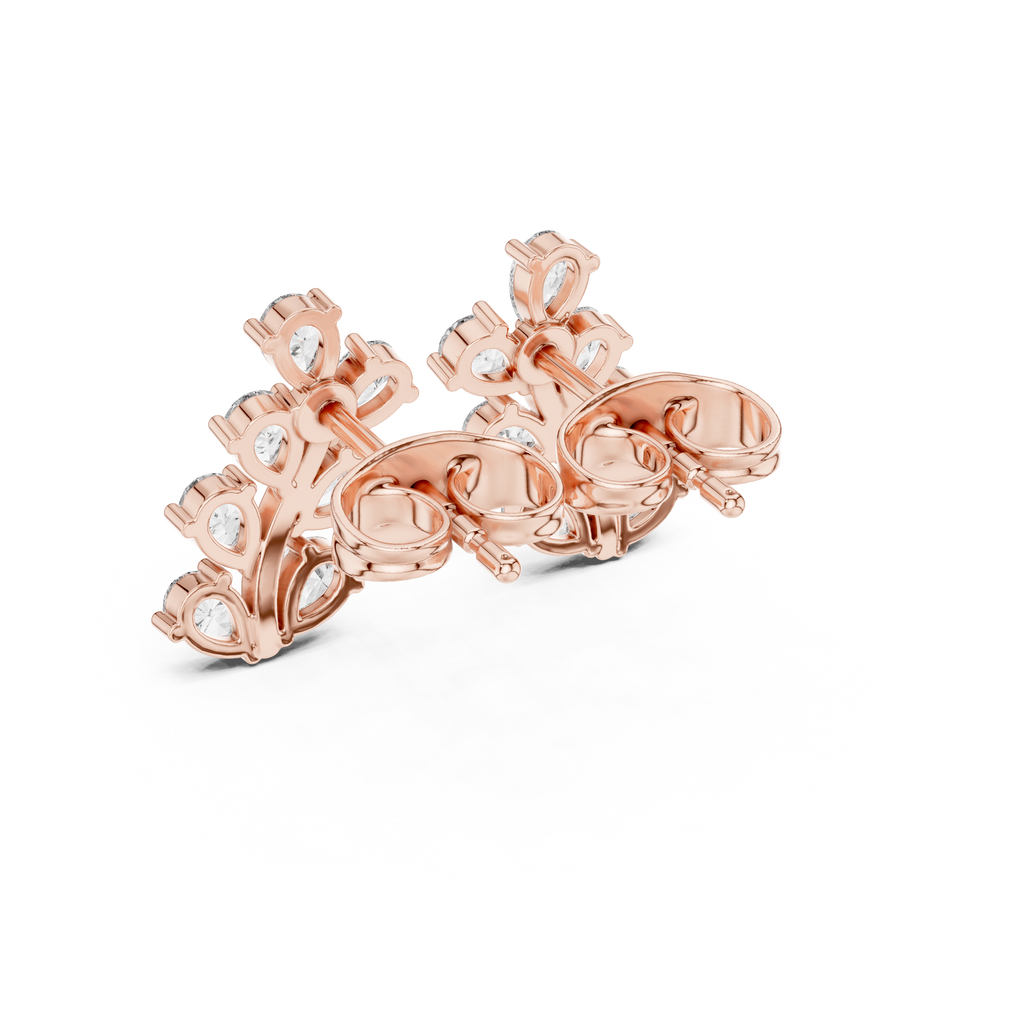 Pear Diamond Leaf Vine Stud Earrings