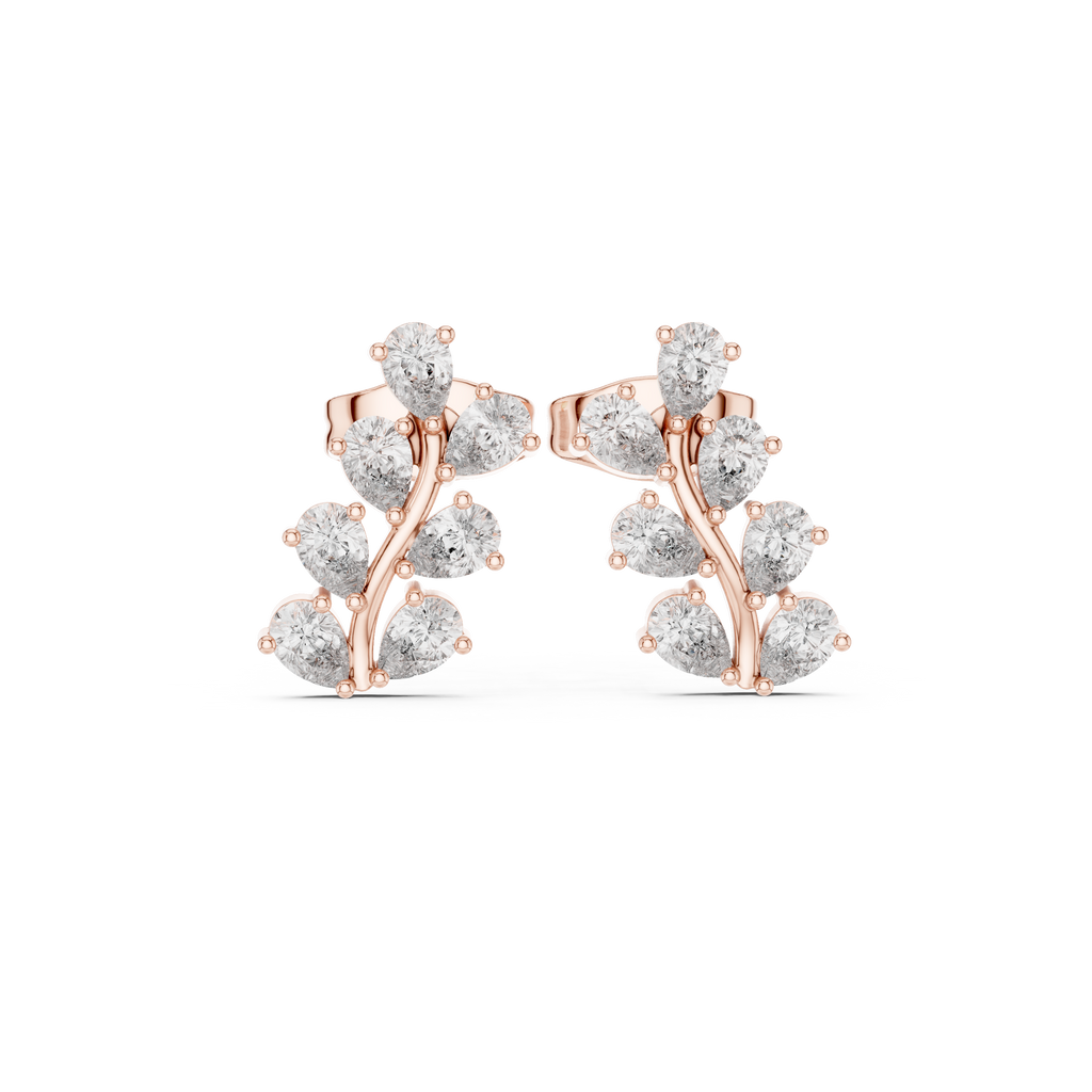 Pear Diamond Leaf Vine Stud Earrings