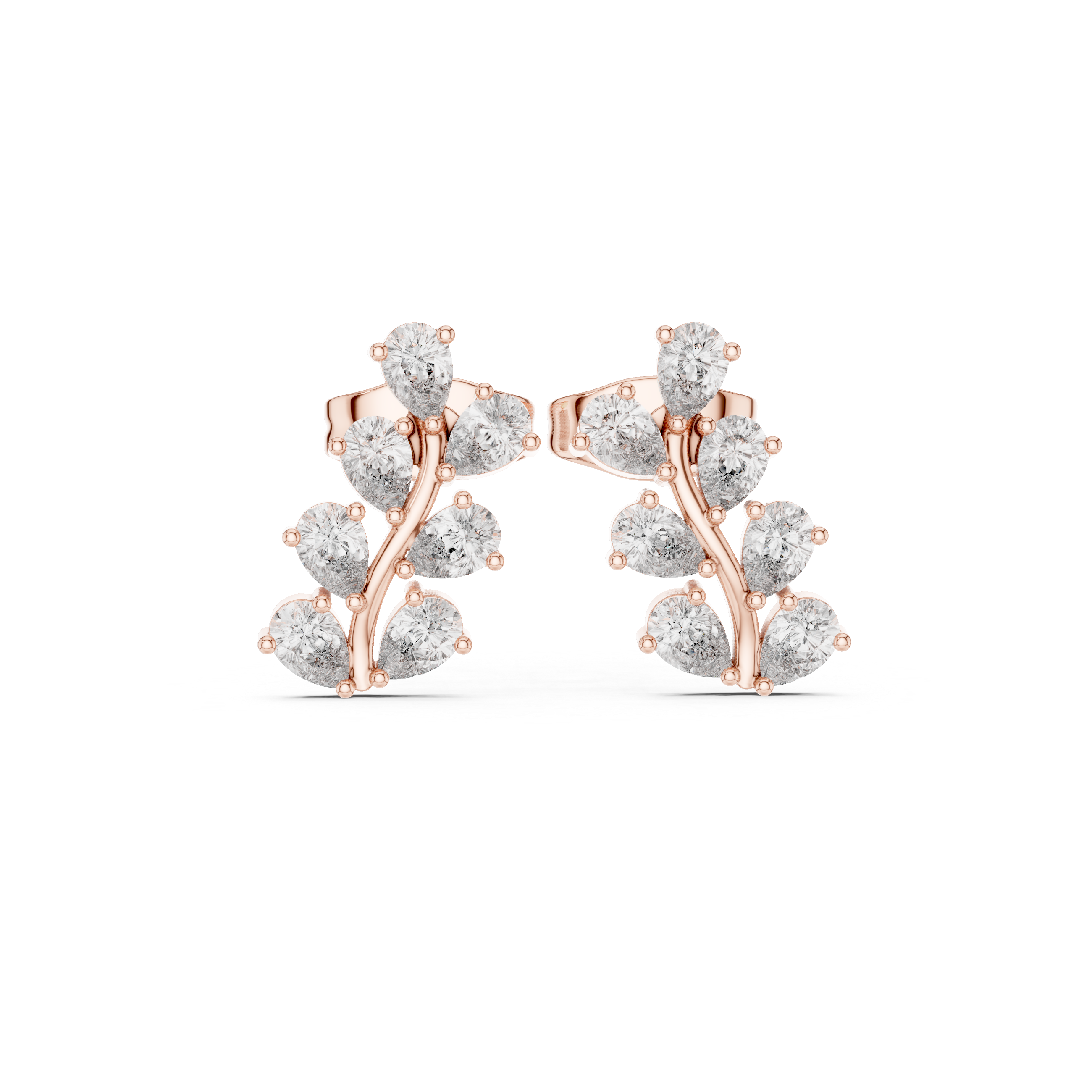 Pear Diamond Leaf Vine Stud Earrings