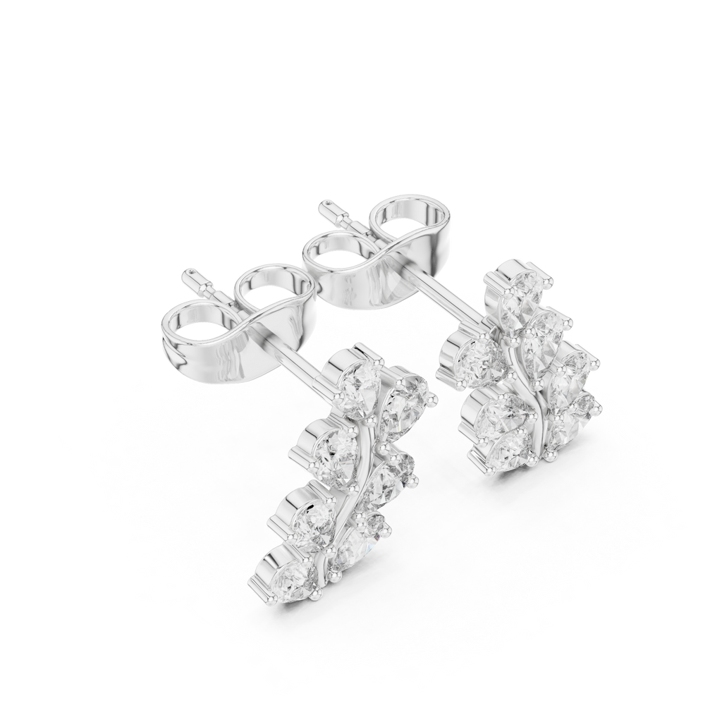 Pear Diamond Leaf Vine Stud Earrings