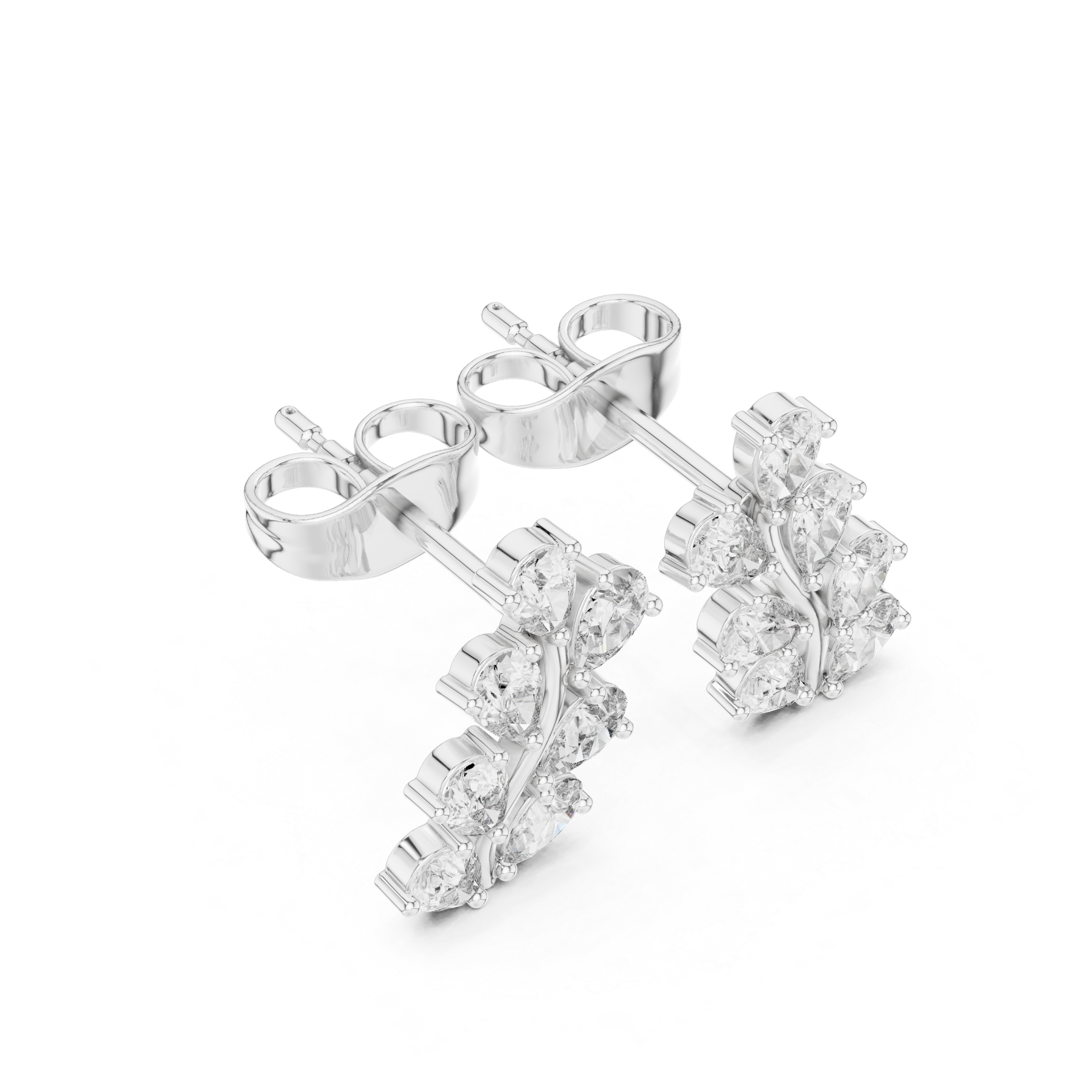 Pear Diamond Leaf Vine Stud Earrings