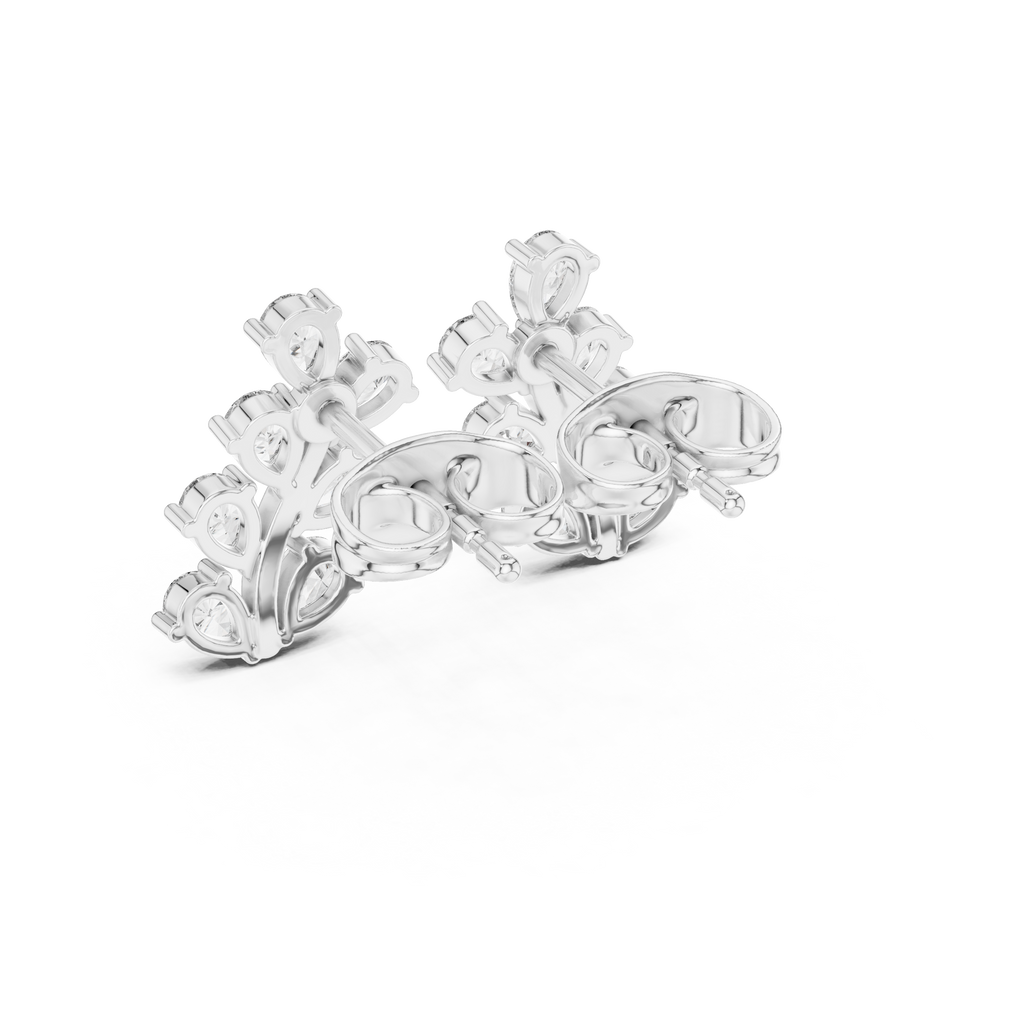 Pear Diamond Leaf Vine Stud Earrings