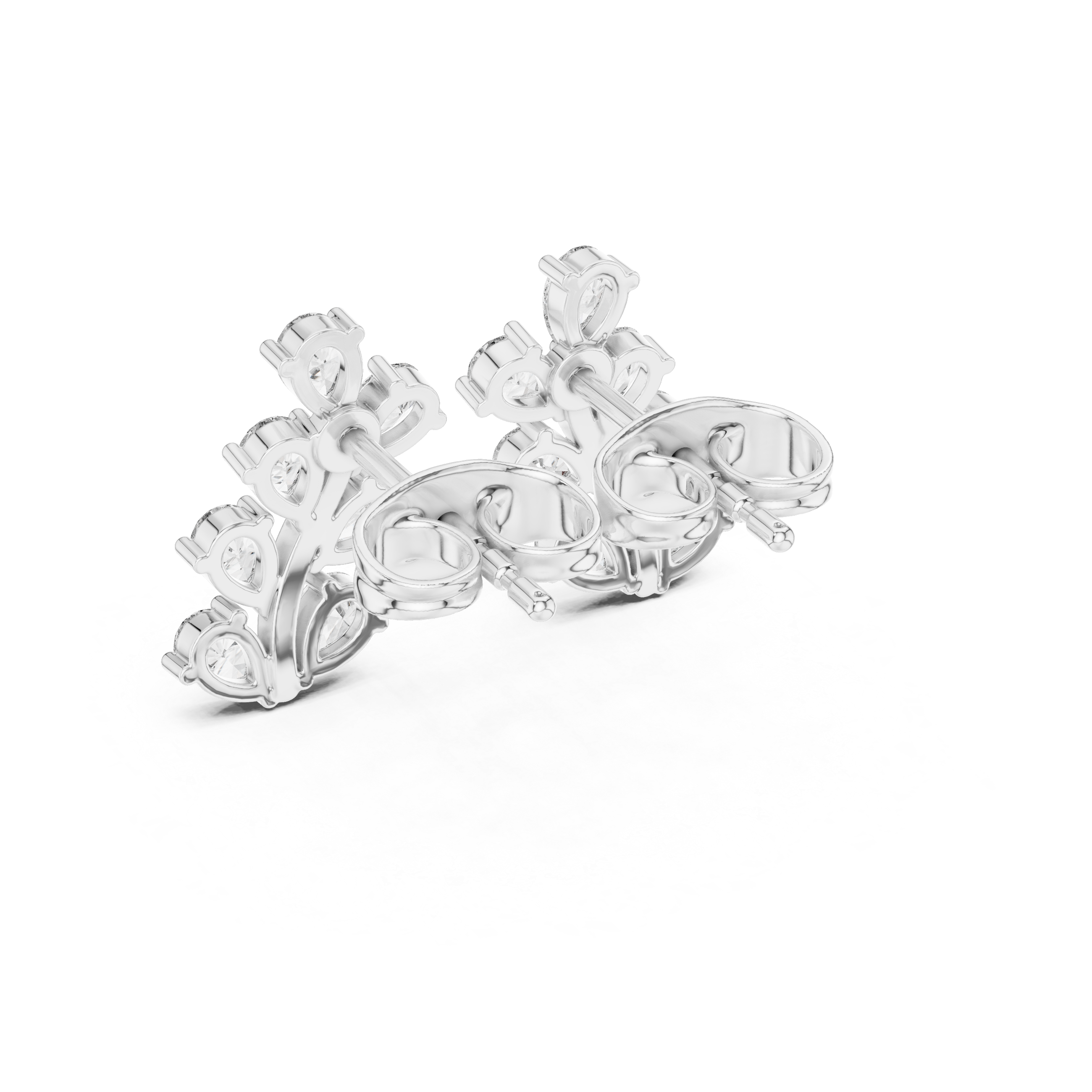 Pear Diamond Leaf Vine Stud Earrings