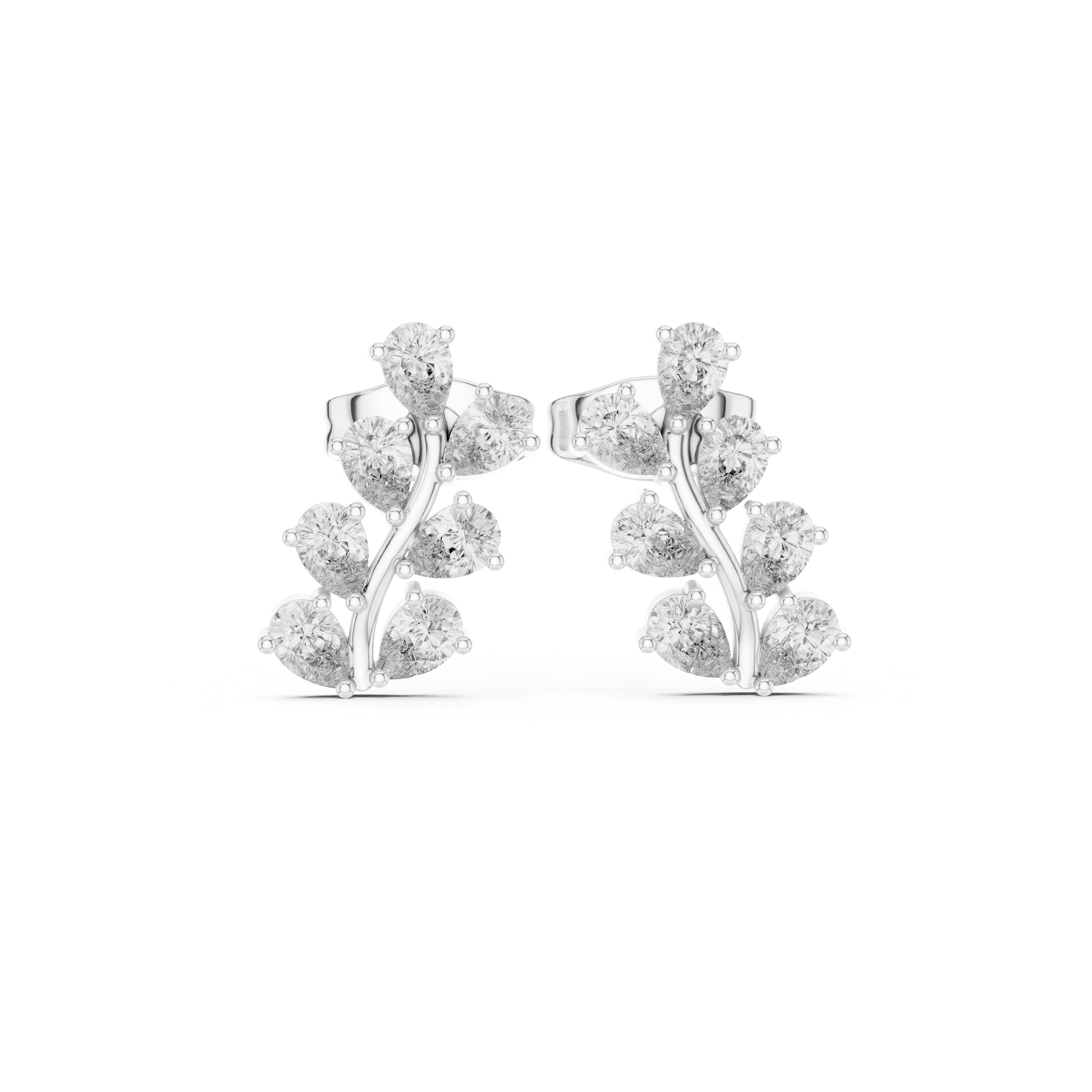 Pear Diamond Leaf Vine Stud Earrings