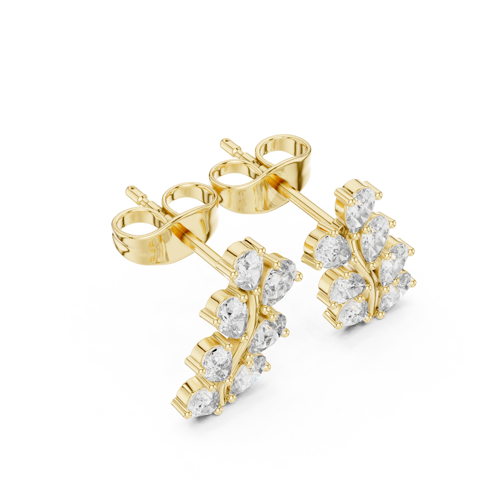 Pear Diamond Leaf Vine Stud Earrings