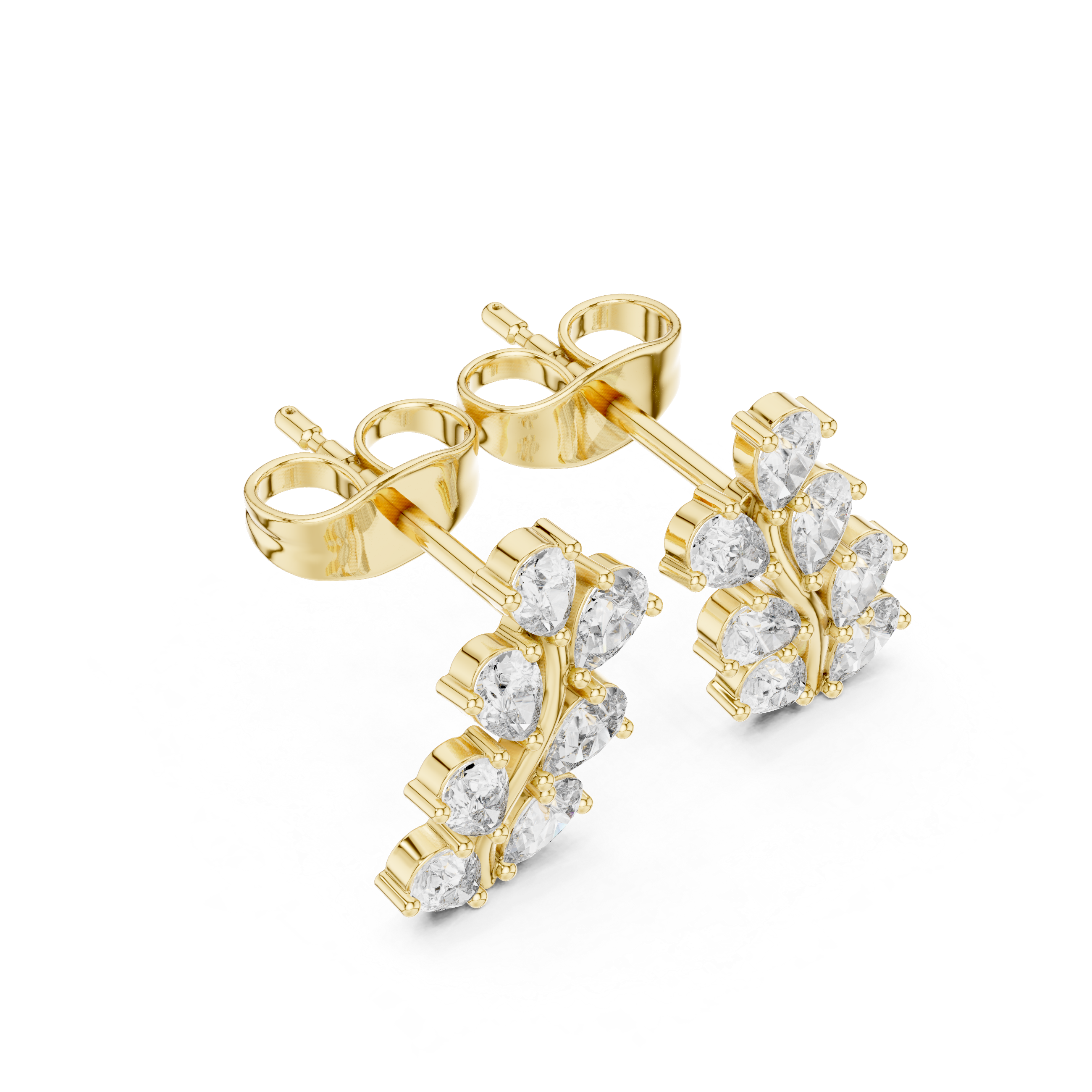 Pear Diamond Leaf Vine Stud Earrings