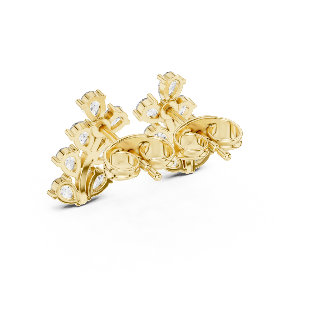 Pear Diamond Leaf Vine Stud Earrings