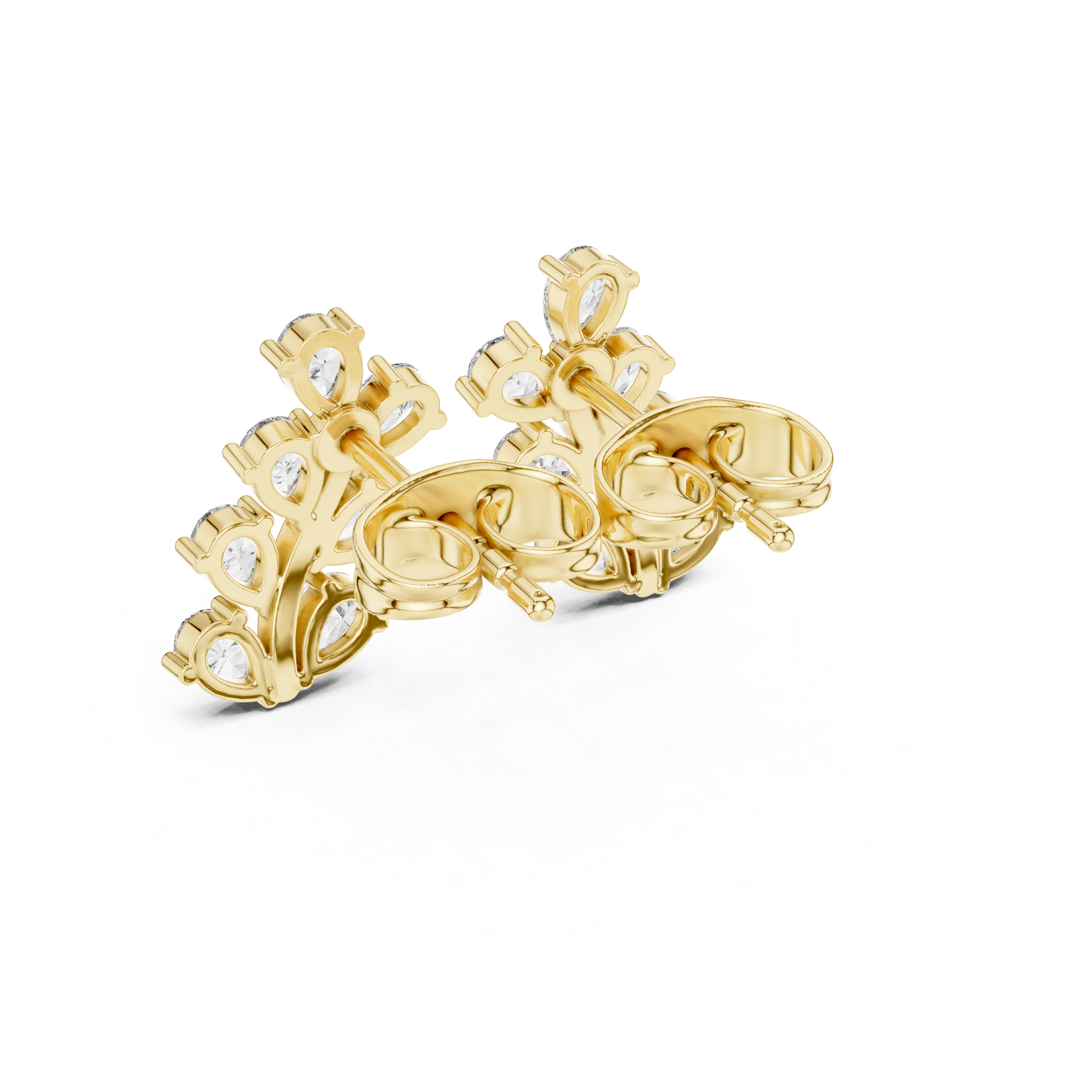 Pear Diamond Leaf Vine Stud Earrings
