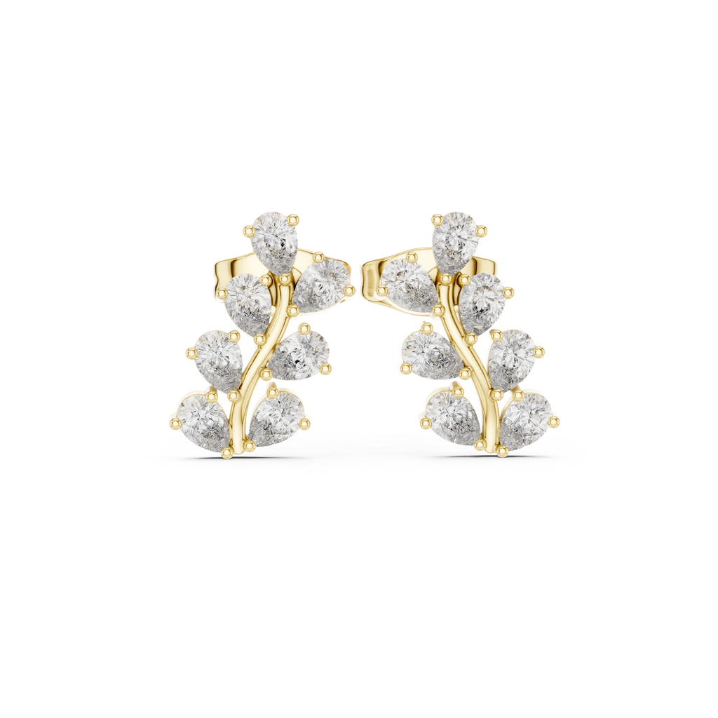 Pear Diamond Leaf Vine Stud Earrings