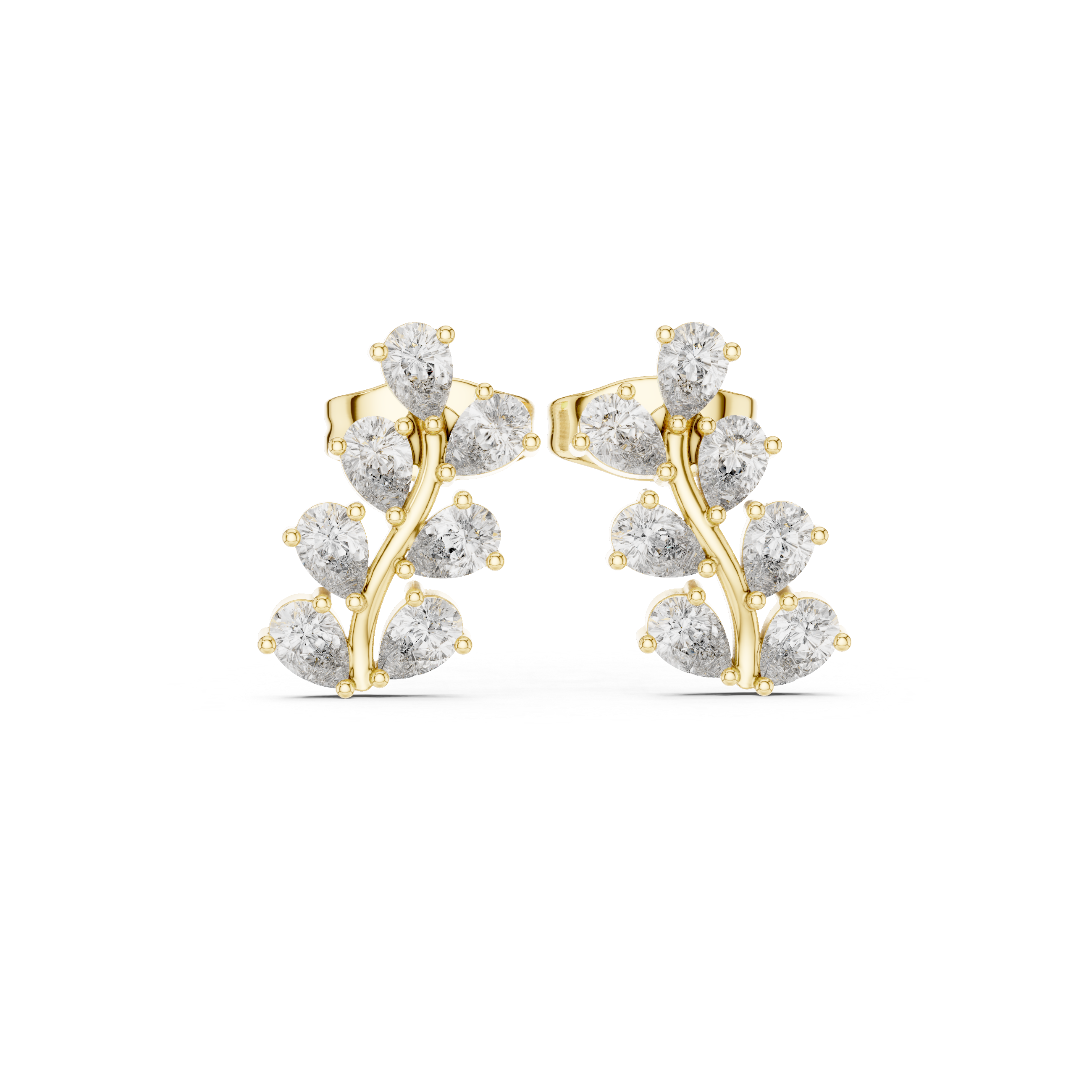 Pear Diamond Leaf Vine Stud Earrings