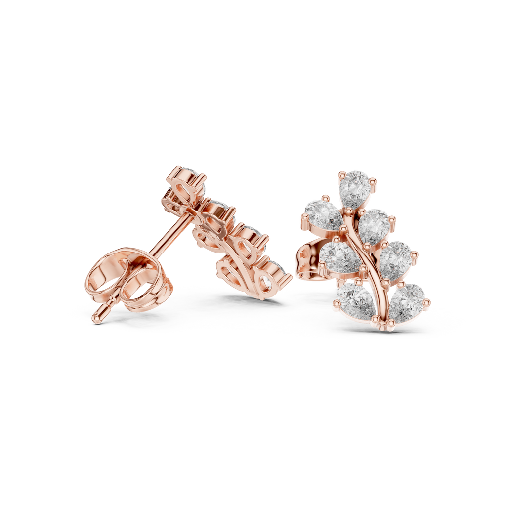 Pear Diamond Leaf Vine Stud Earrings