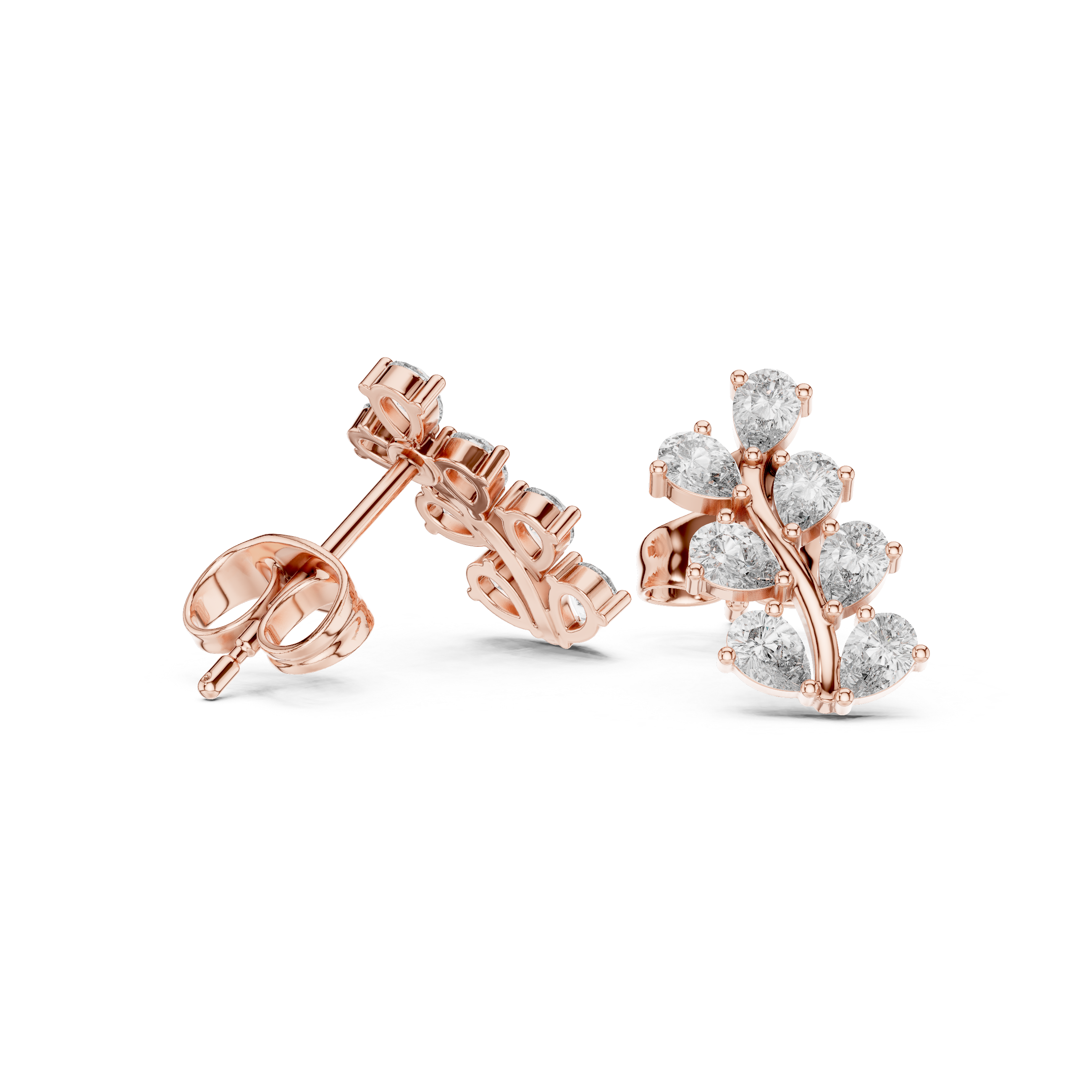 Pear Diamond Leaf Vine Stud Earrings