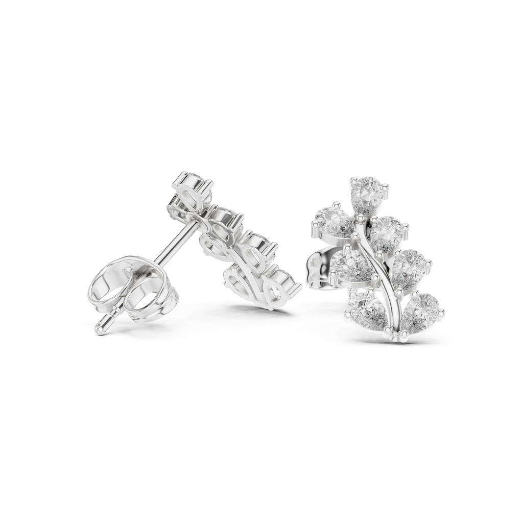 Pear Diamond Leaf Vine Stud Earrings