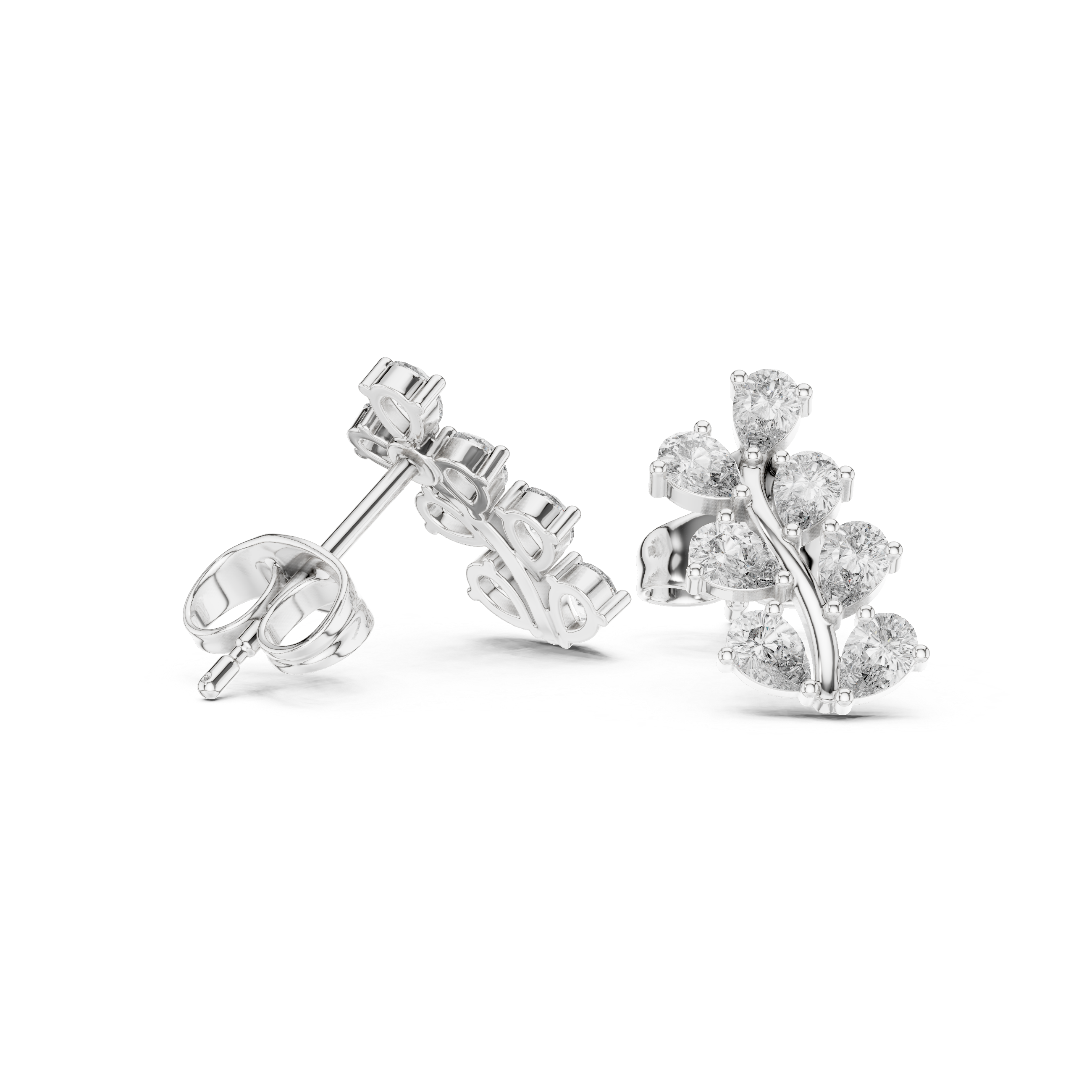 Pear Diamond Leaf Vine Stud Earrings