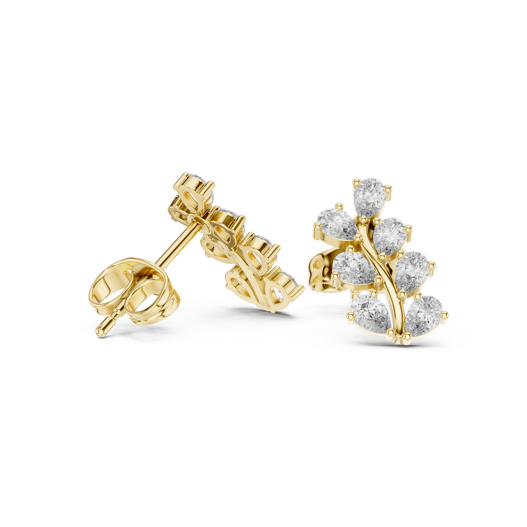 Pear Diamond Leaf Vine Stud Earrings