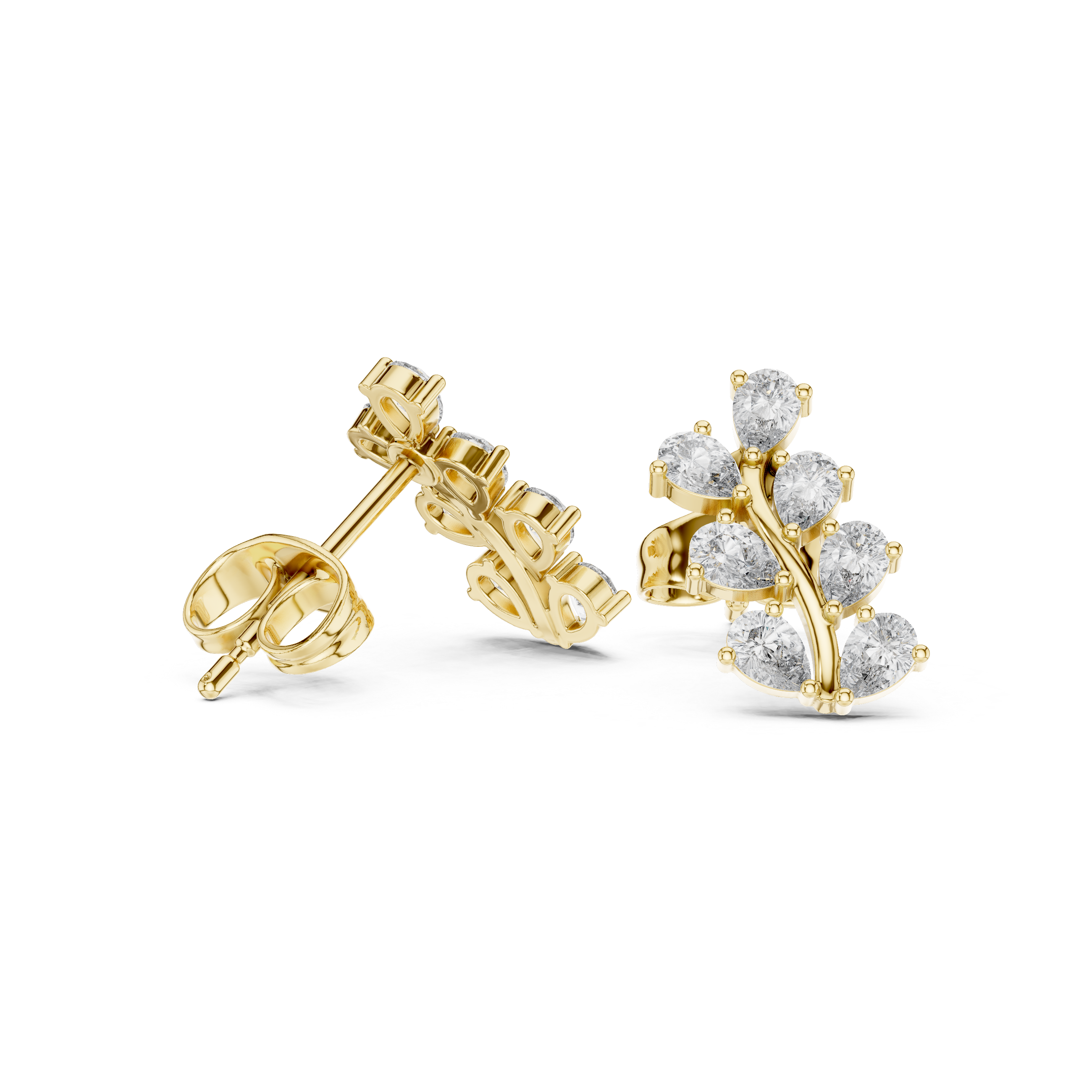 Pear Diamond Leaf Vine Stud Earrings