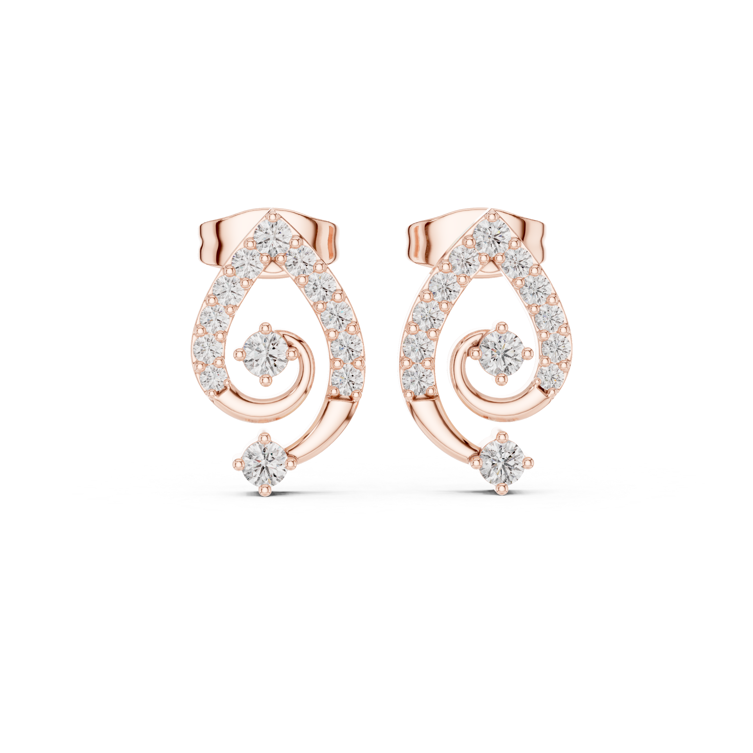 Diamond Paisley Teardrop Stud Earrings