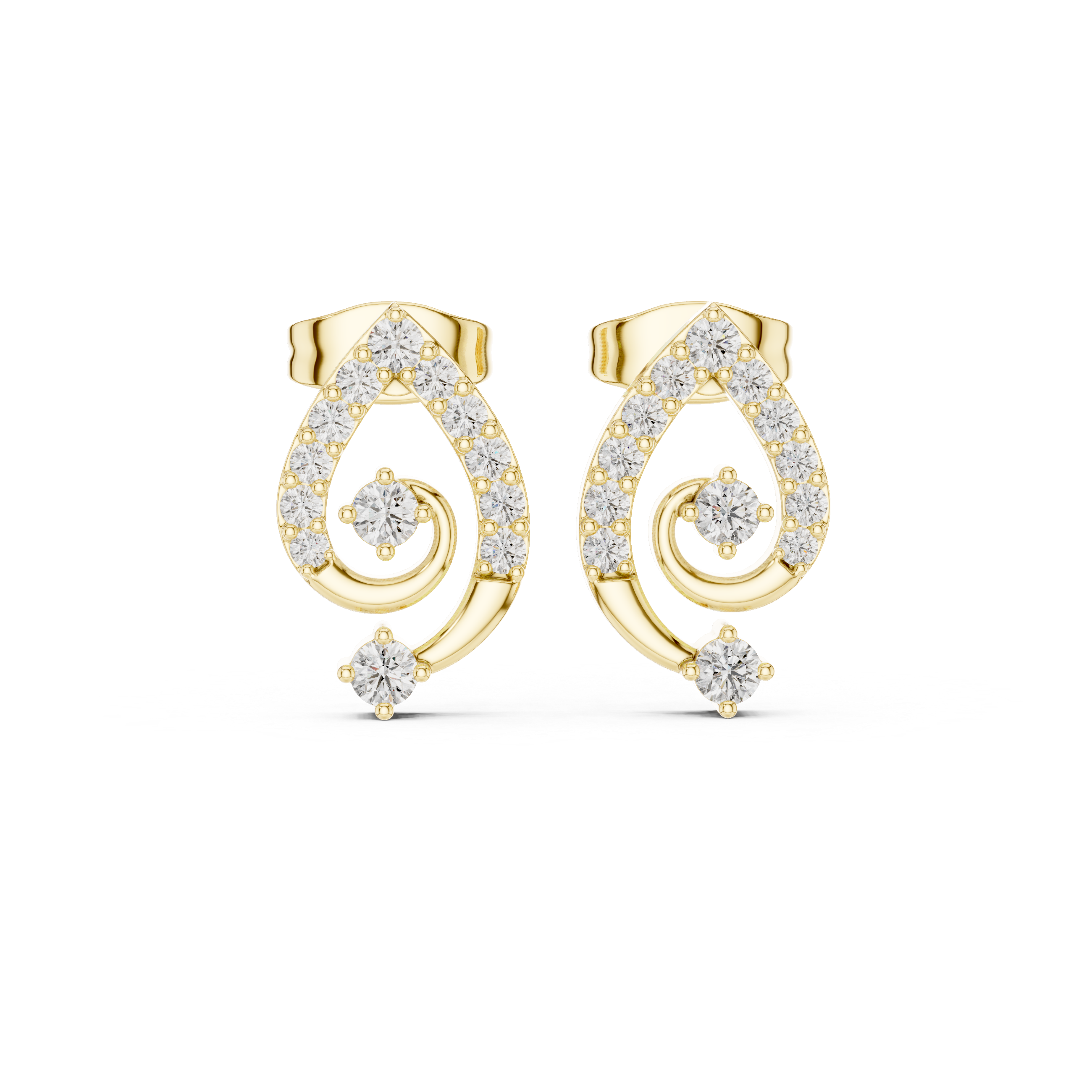 Diamond Paisley Teardrop Stud Earrings