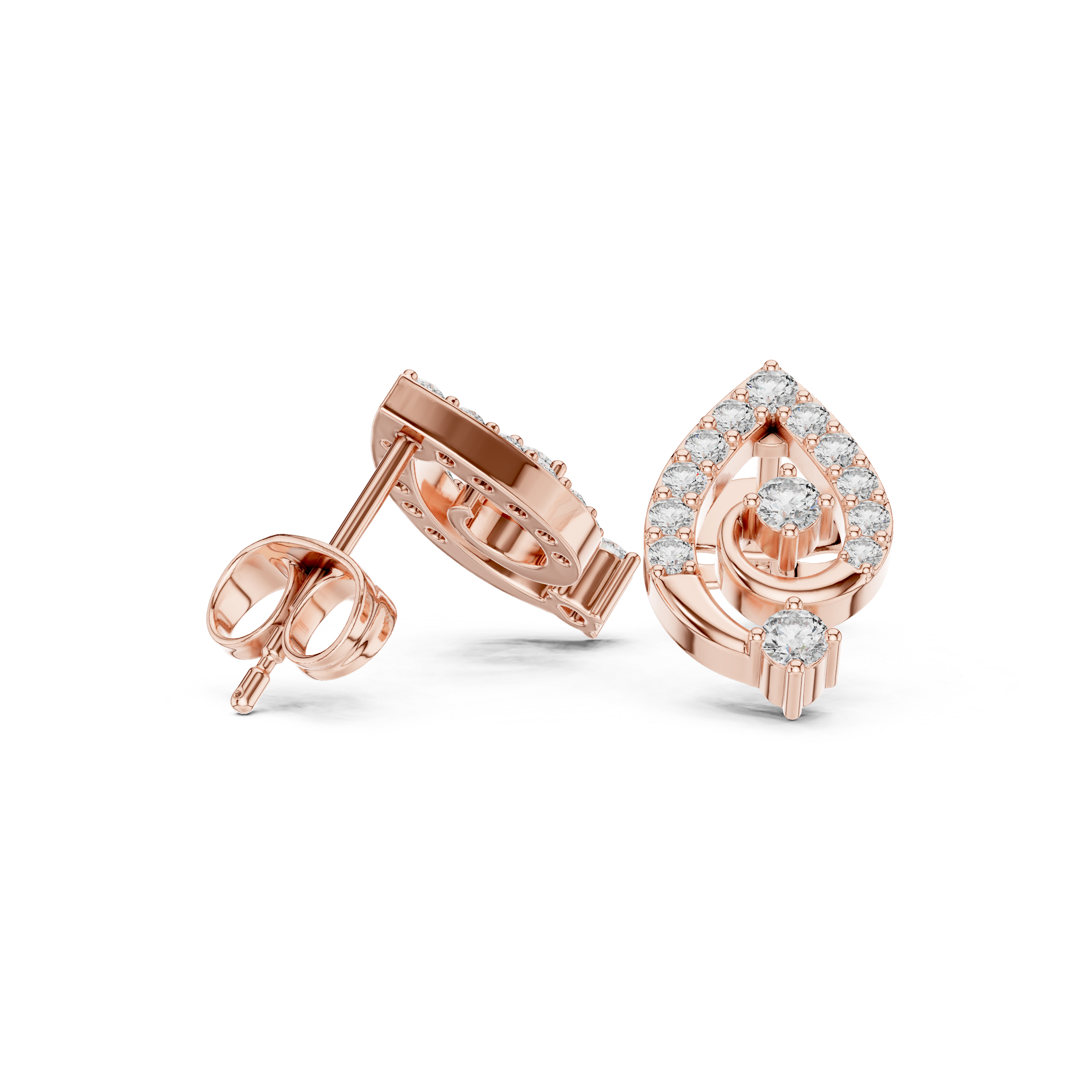 Diamond Paisley Teardrop Stud Earrings