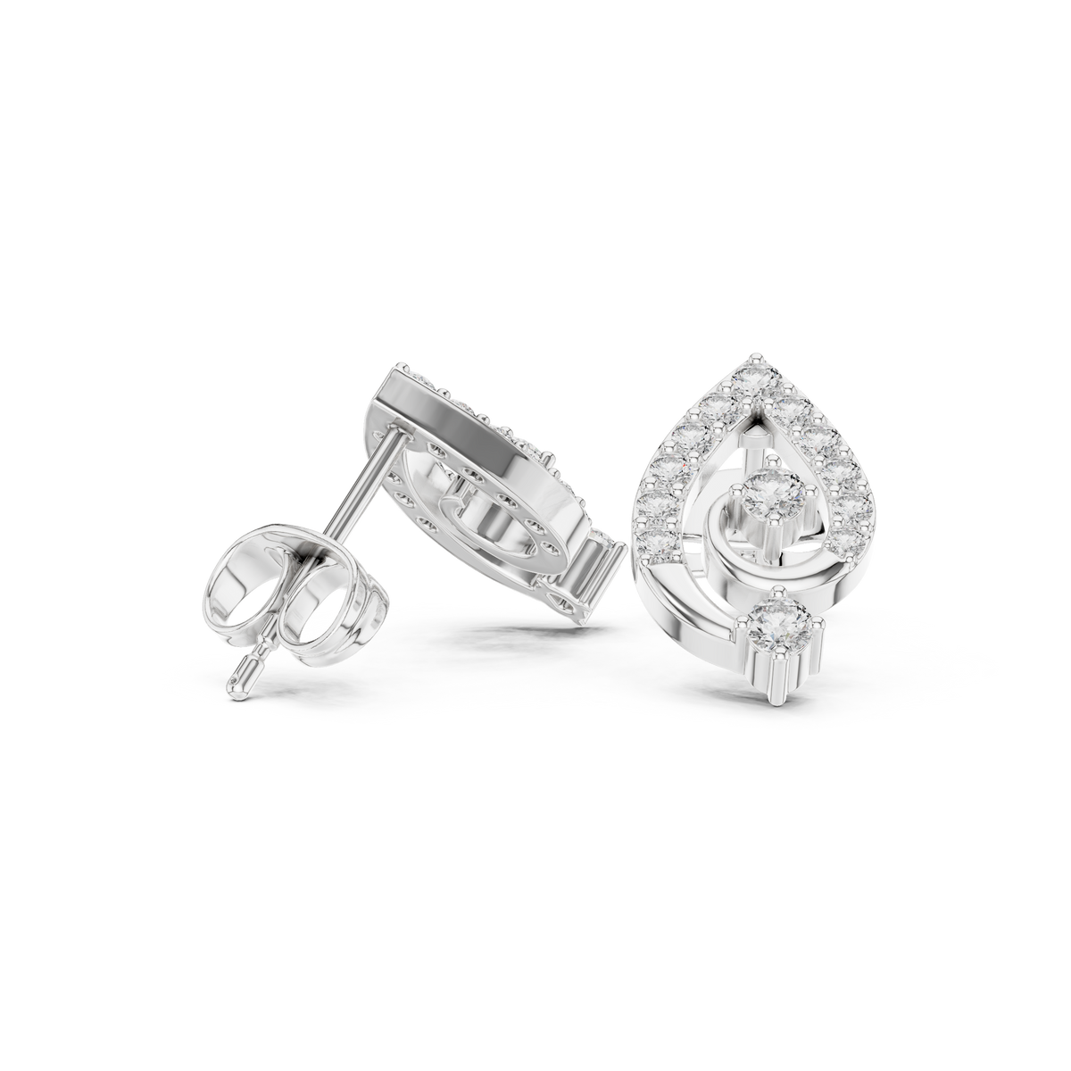 Diamond Paisley Teardrop Stud Earrings, detail view — Jewelix Atelier