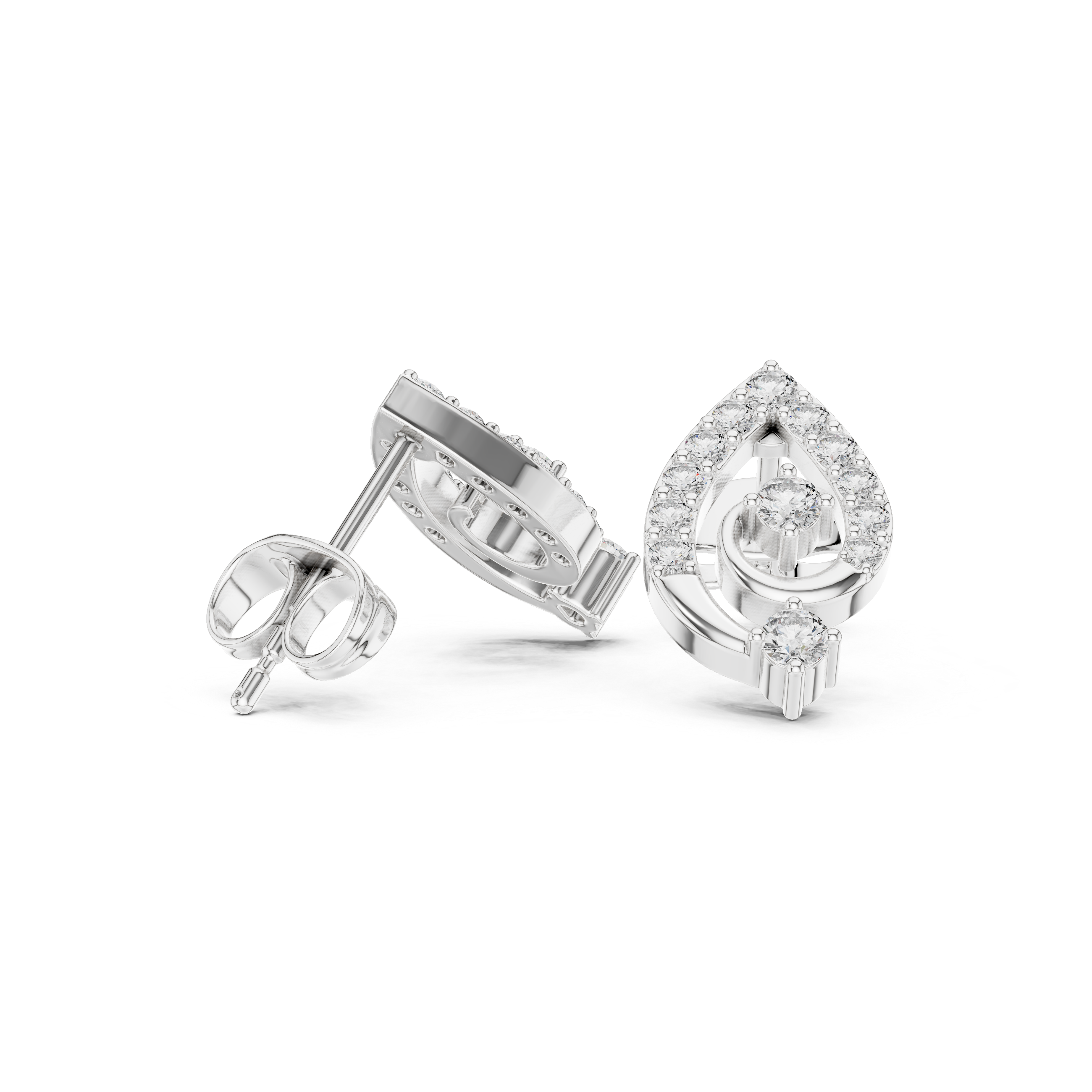 Diamond Paisley Teardrop Stud Earrings