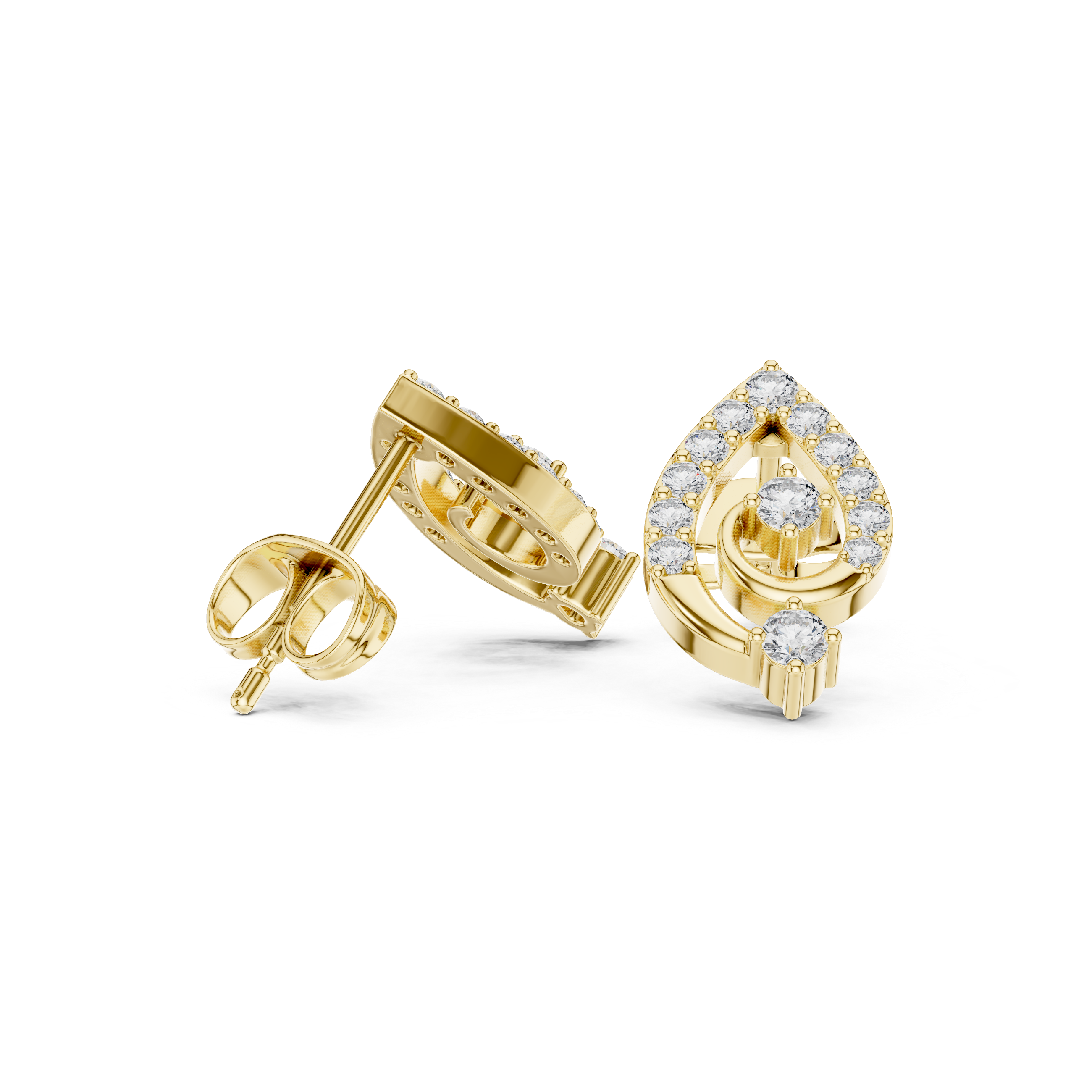 Diamond Paisley Teardrop Stud Earrings
