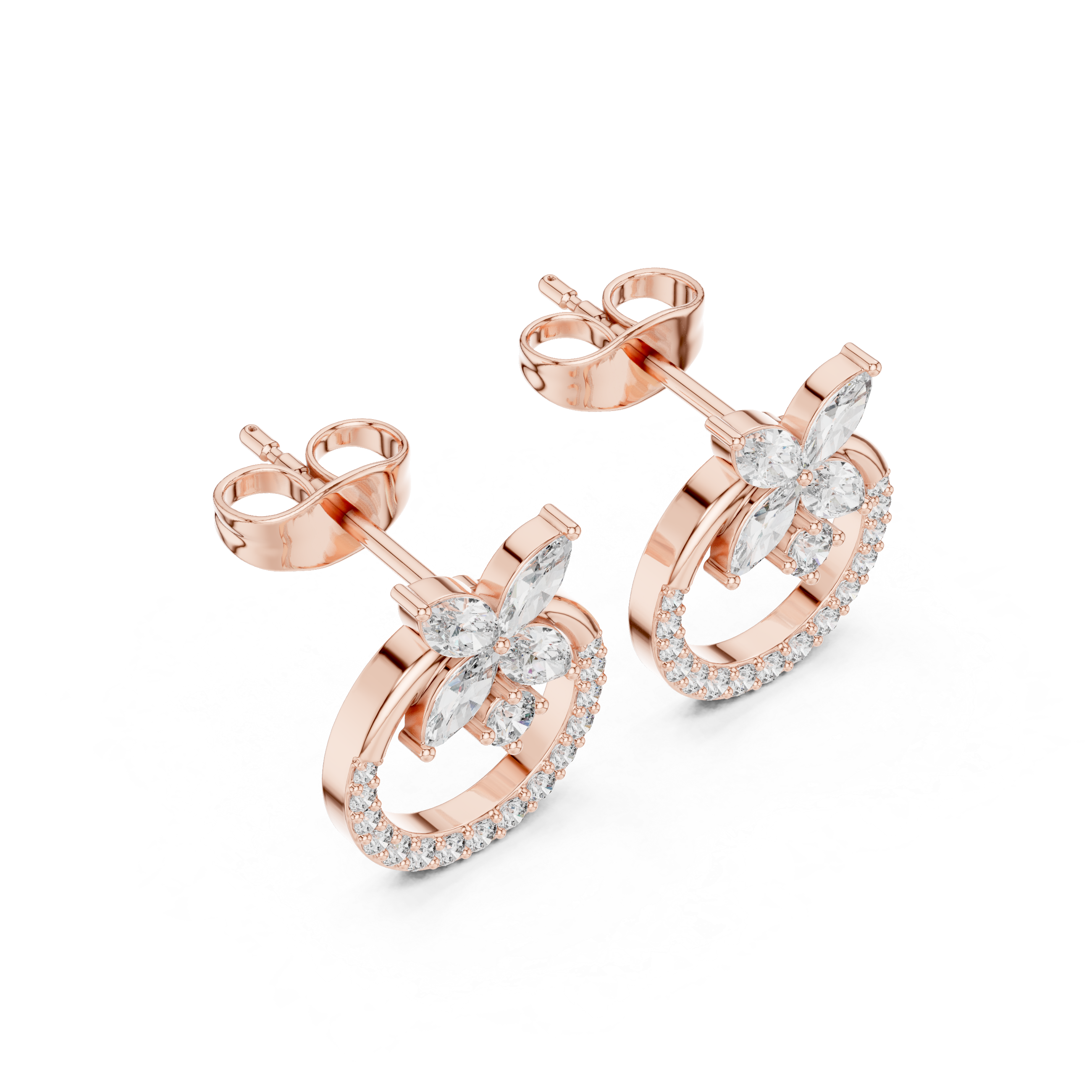 Diamond Butterfly Halo Stud Earrings