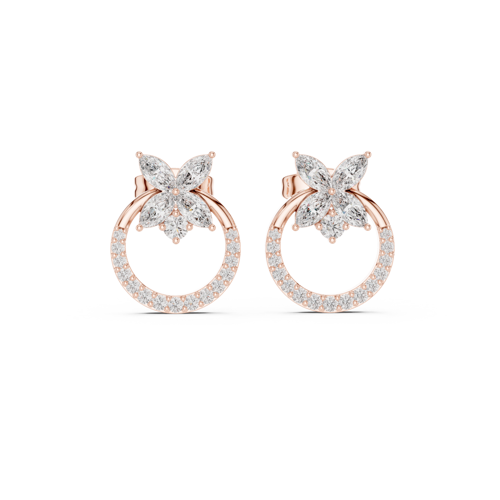 Diamond Butterfly Halo Stud Earrings