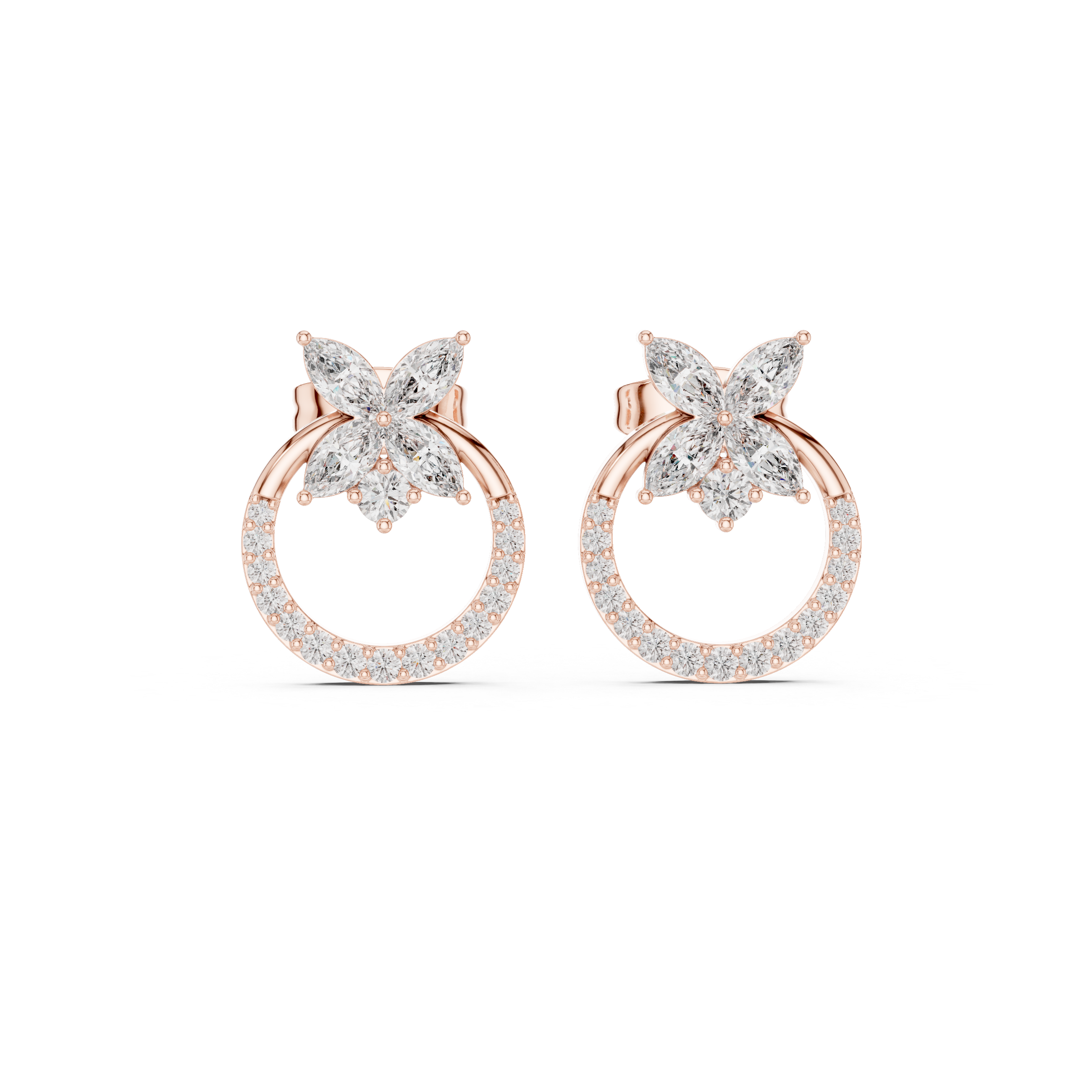 Diamond Butterfly Halo Stud Earrings