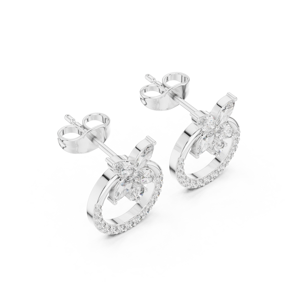 Diamond Butterfly Halo Stud Earrings