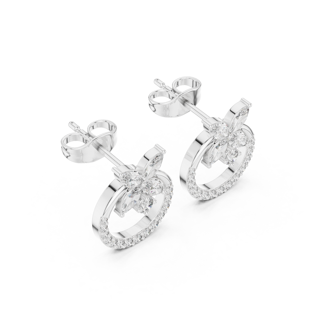 Diamond Butterfly Halo Stud Earrings