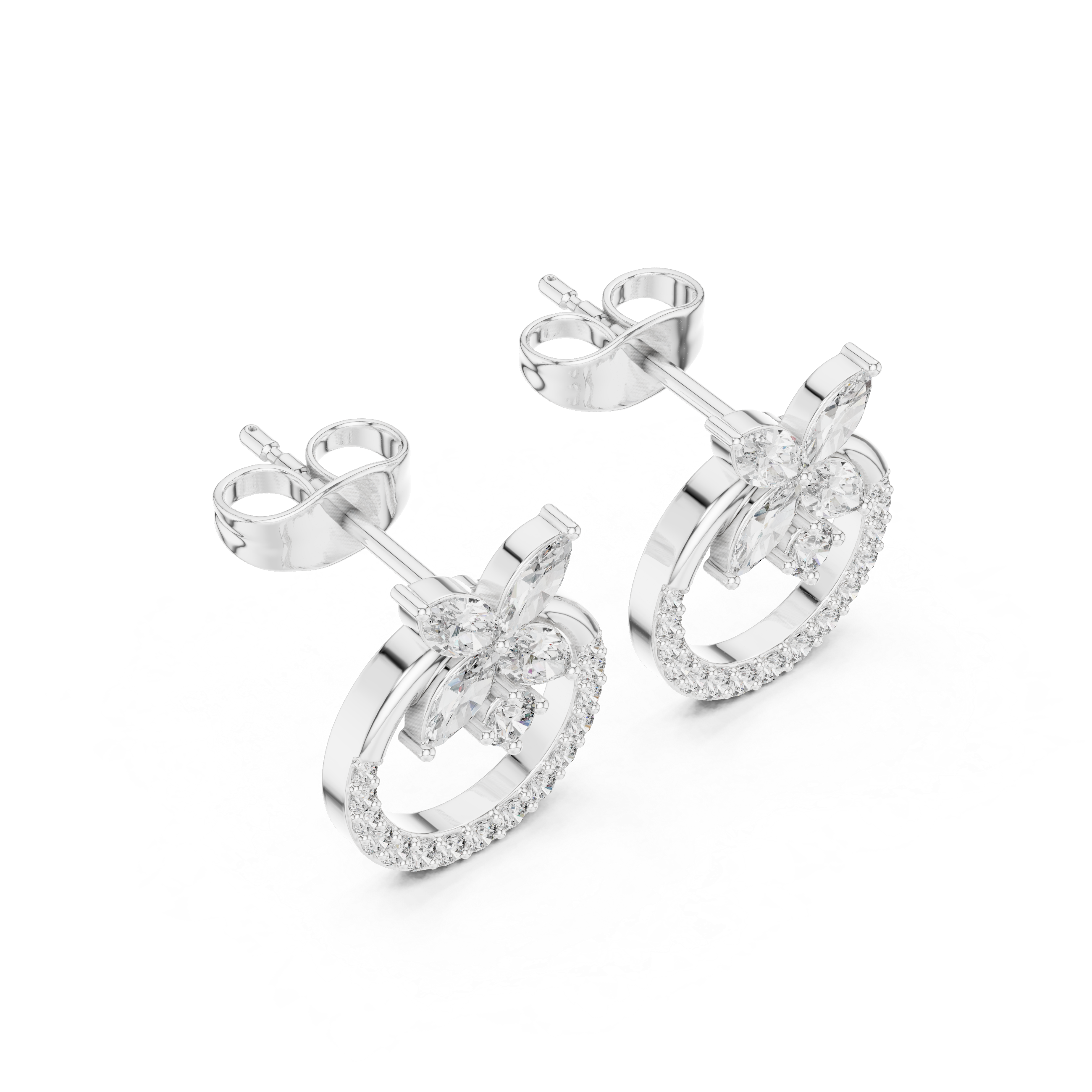Diamond Butterfly Halo Stud Earrings