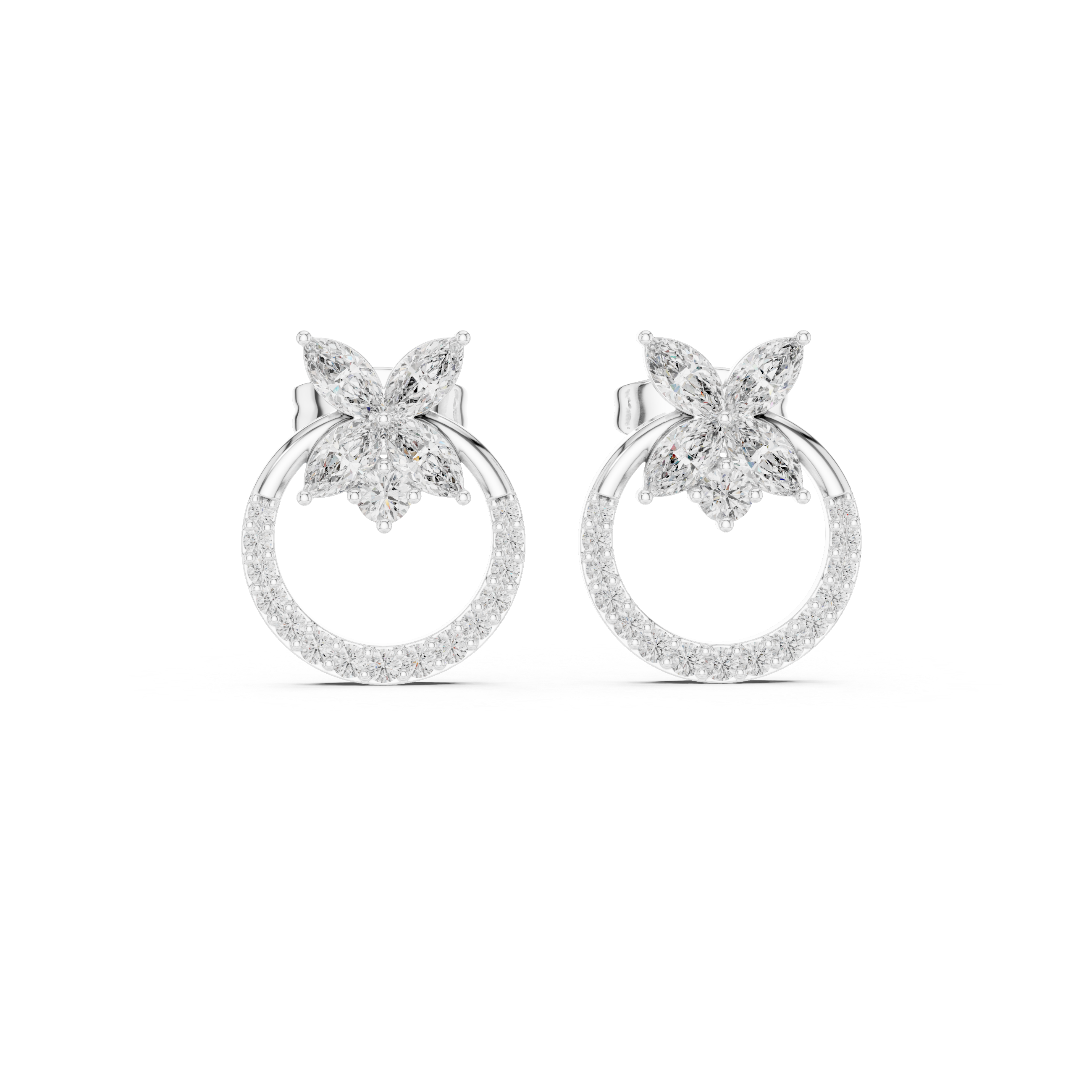 Diamond Butterfly Halo Stud Earrings