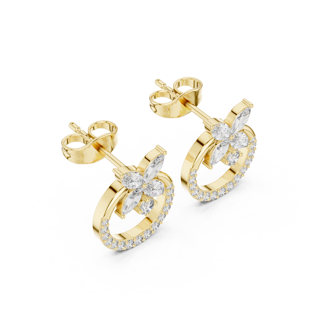 Diamond Butterfly Halo Stud Earrings